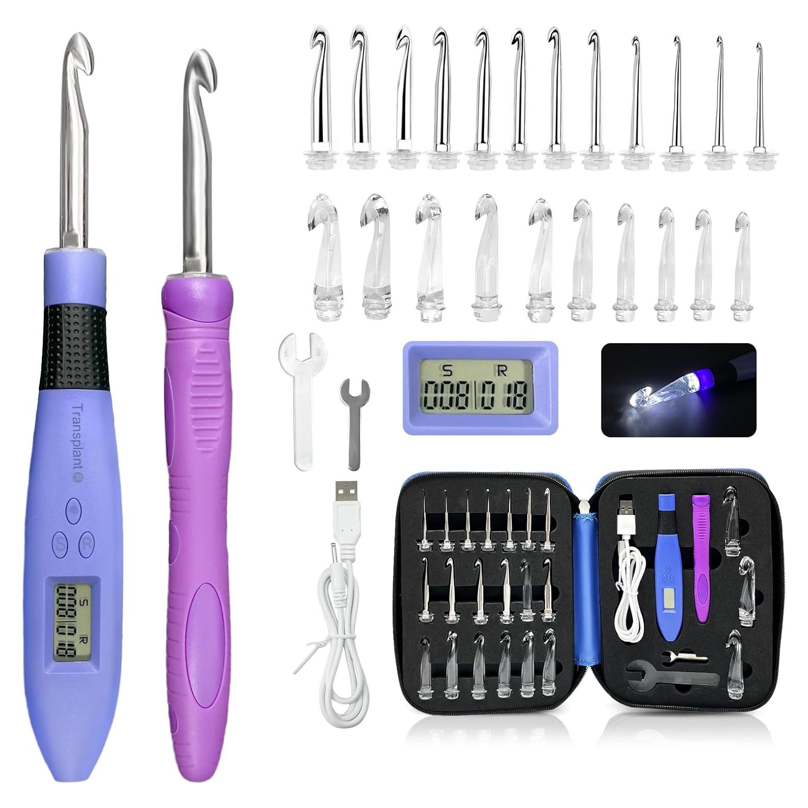 Aguja de Crochet Iluminada Transplantar 22 Tamaños Ergonomica