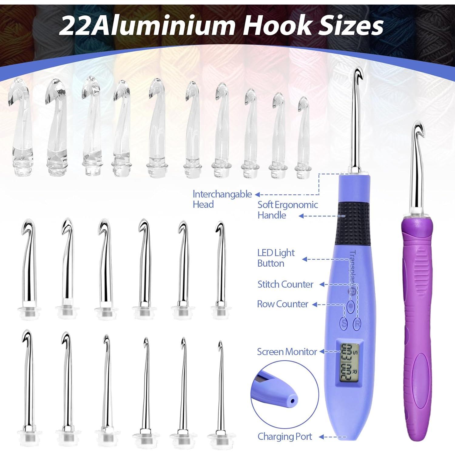 Aguja de Crochet Iluminada Transplantar 22 Tamaños Ergonomica