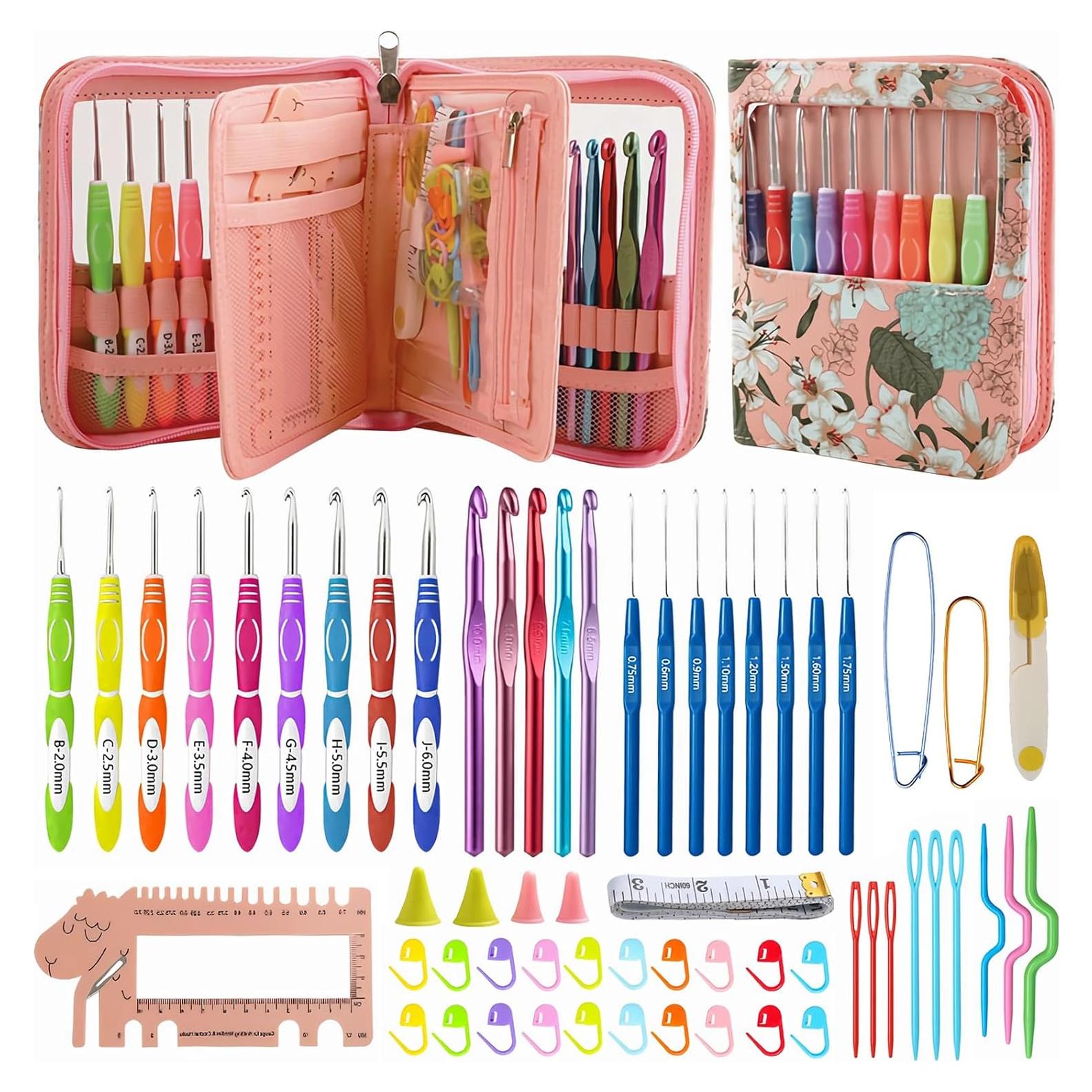 Set de Ganchillos Ergonómicos Dasonwin 60 Piezas con Estuche Rosa