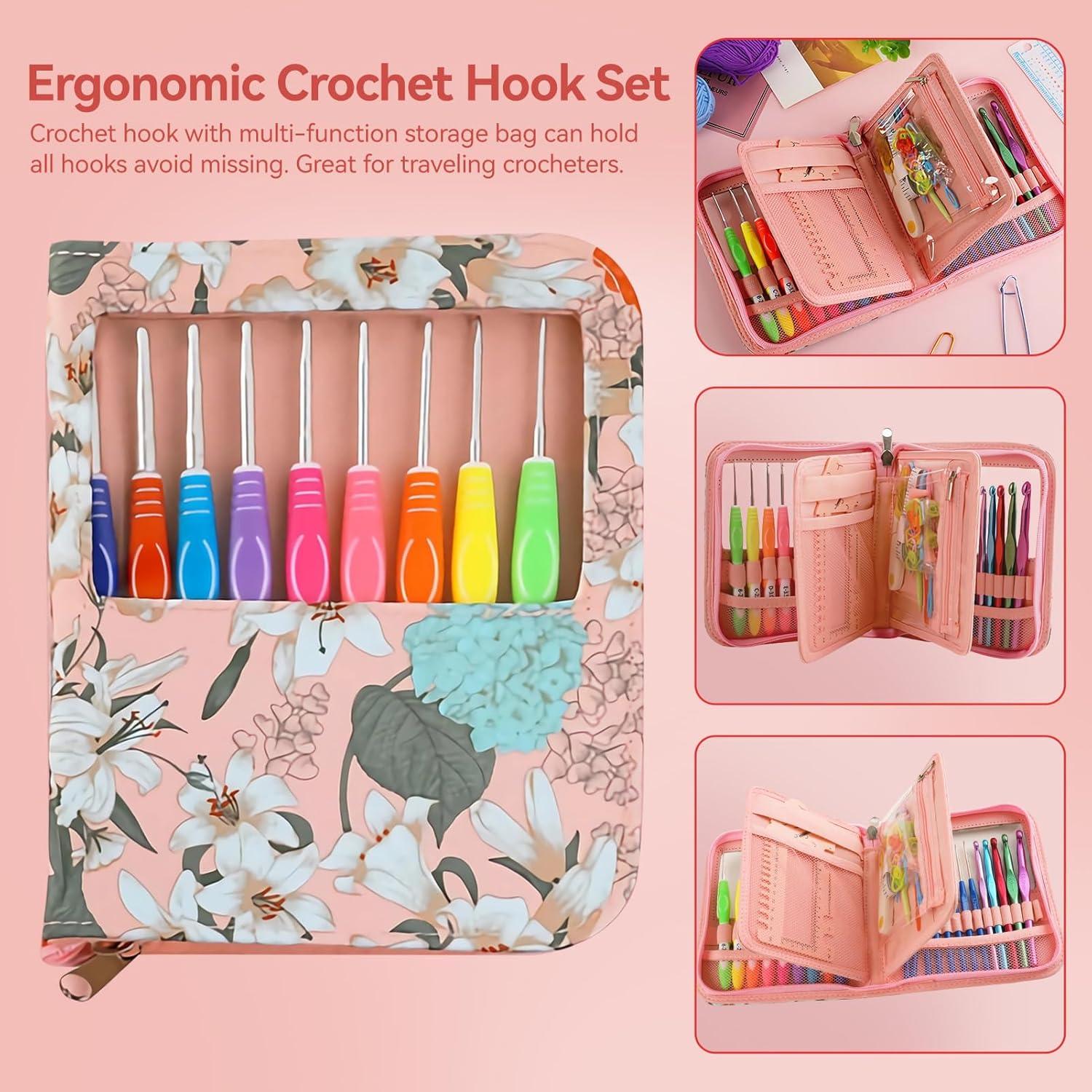 Set de Ganchillos Ergonómicos Dasonwin 60 Piezas con Estuche Rosa