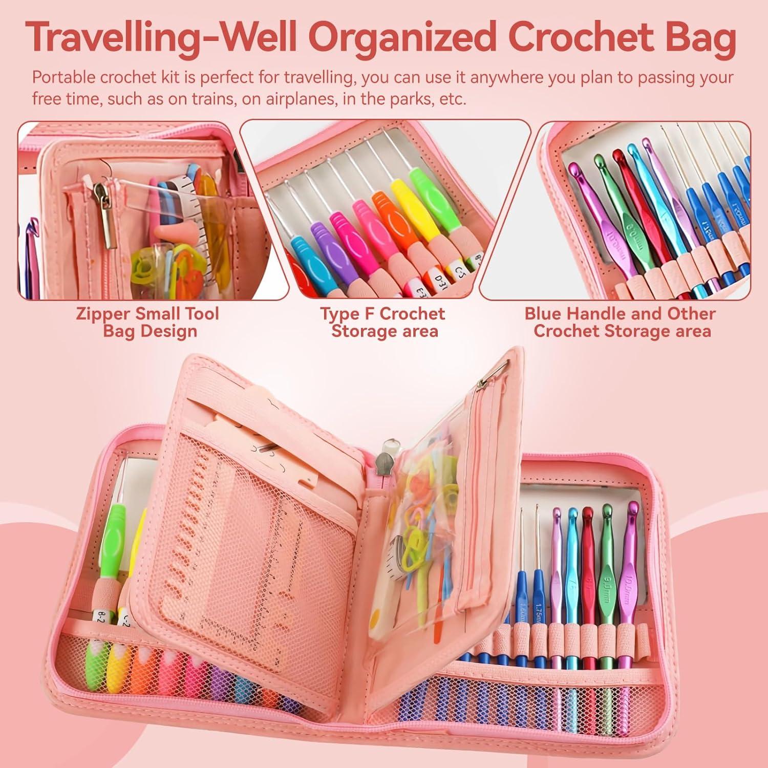 Set de Ganchillos Ergonómicos Dasonwin 60 Piezas con Estuche Rosa