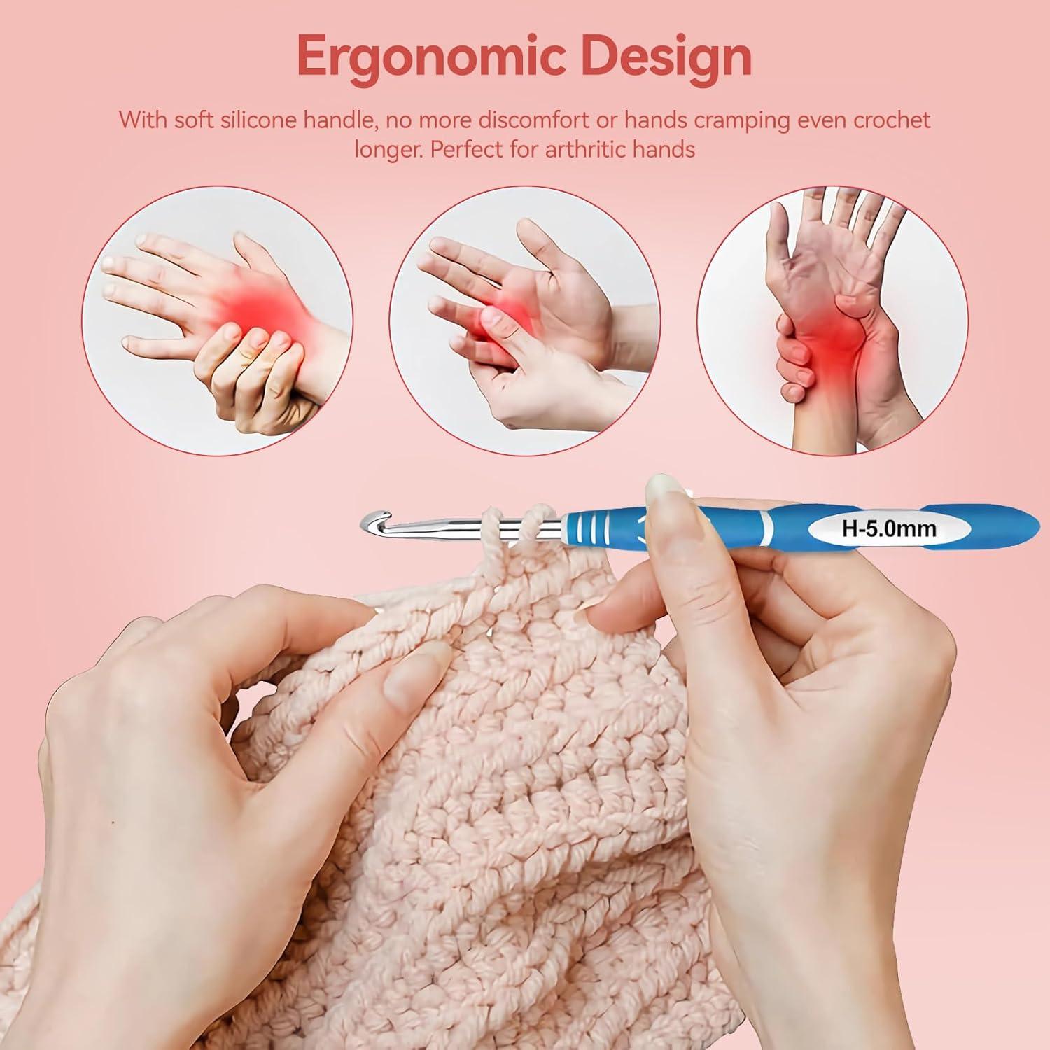 Set de Ganchillos Ergonómicos Dasonwin 60 Piezas con Estuche Rosa