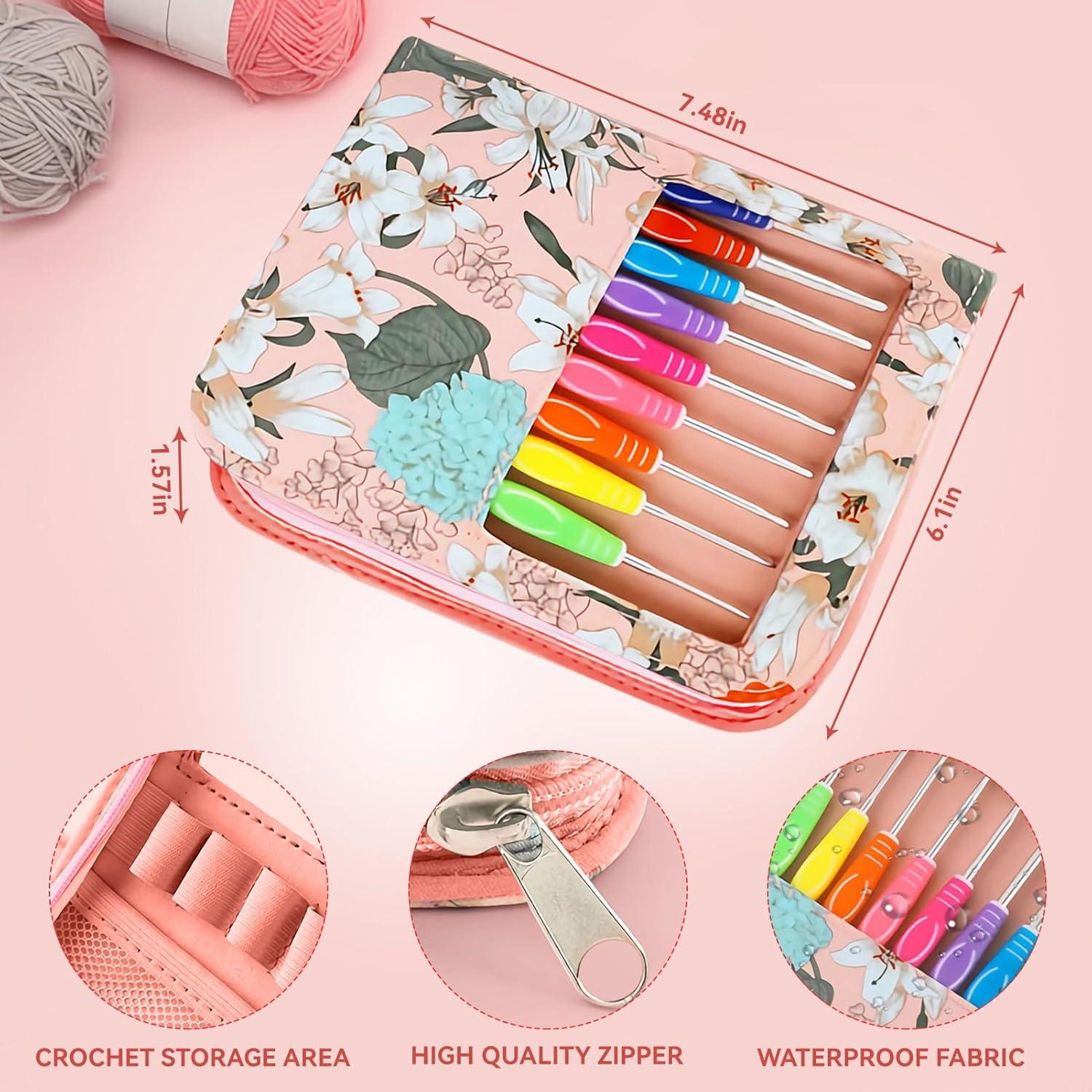 Set de Ganchillos Ergonómicos Dasonwin 60 Piezas con Estuche Rosa