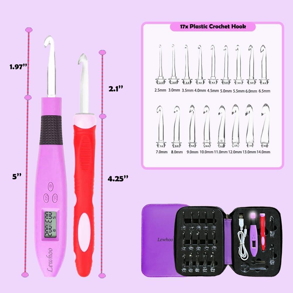 Set de Ganchos de Crochet Digitales Lewhoo 2.5-14mm Iluminados