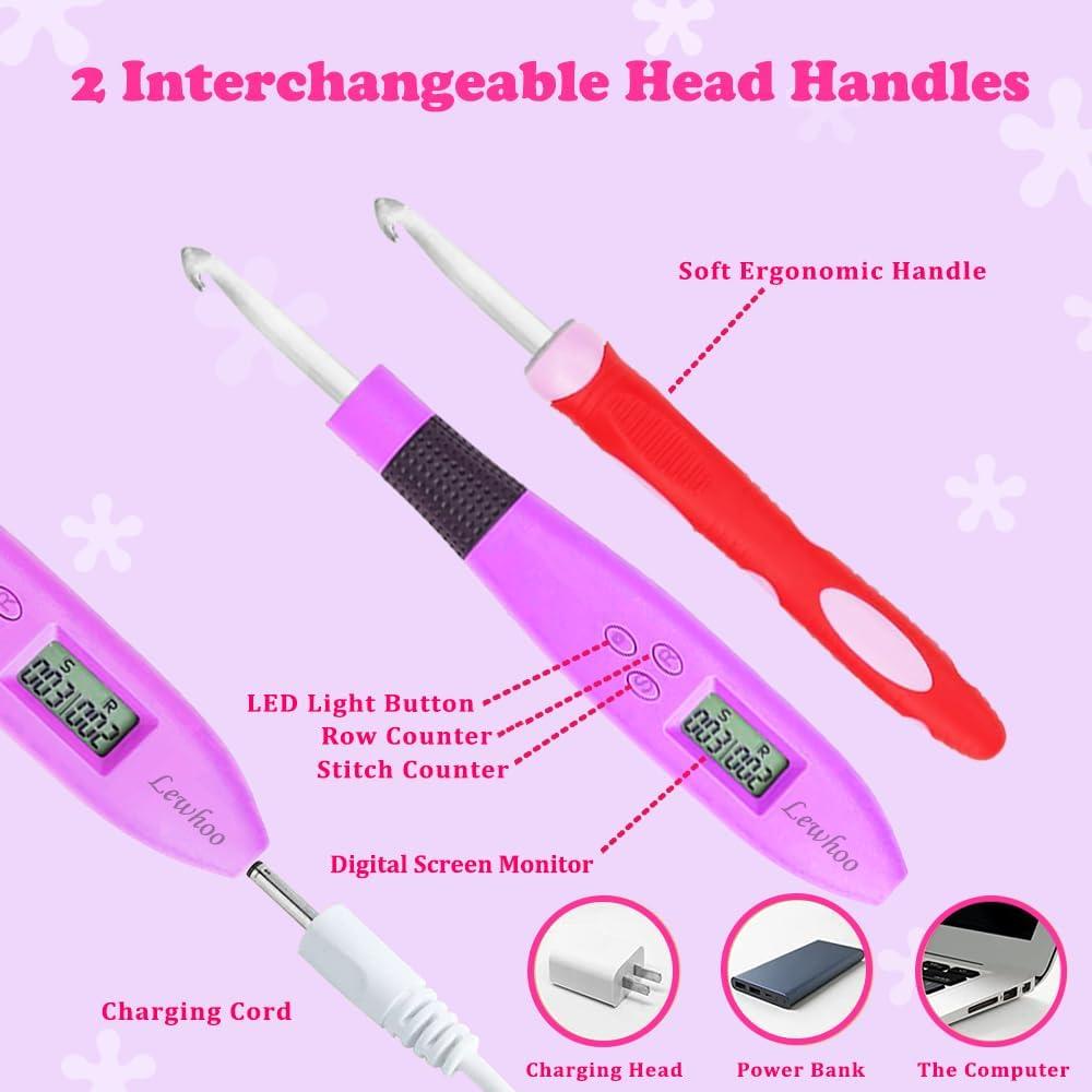 Set de Ganchos de Crochet Digitales Lewhoo 2.5-14mm Iluminados
