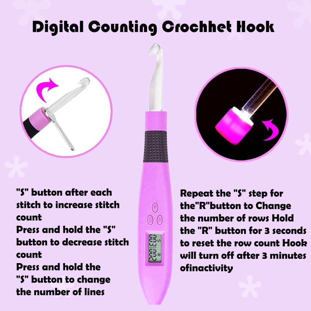 Set de Ganchos de Crochet Digitales Lewhoo 2.5-14mm Iluminados