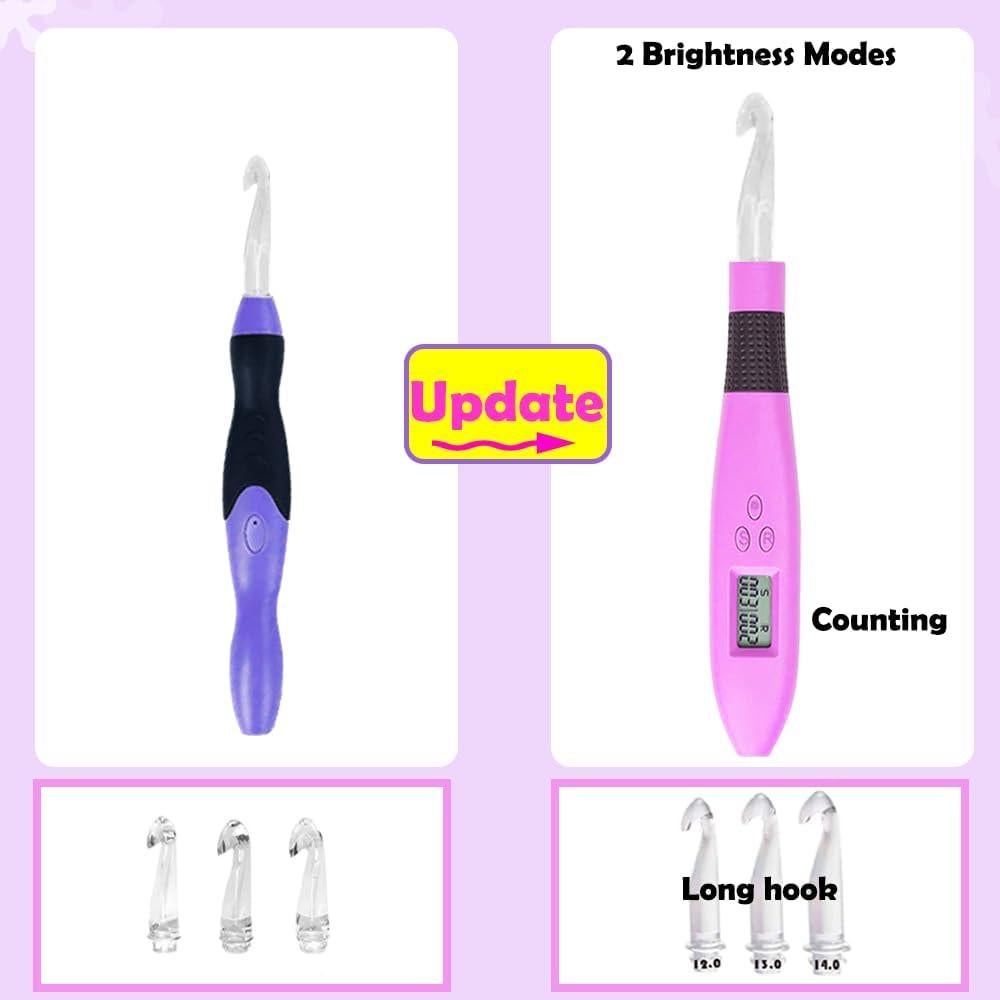 Set de Ganchos de Crochet Digitales Lewhoo 2.5-14mm Iluminados