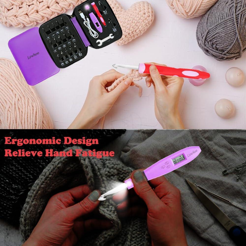 Set de Ganchos de Crochet Digitales Lewhoo 2.5-14mm Iluminados