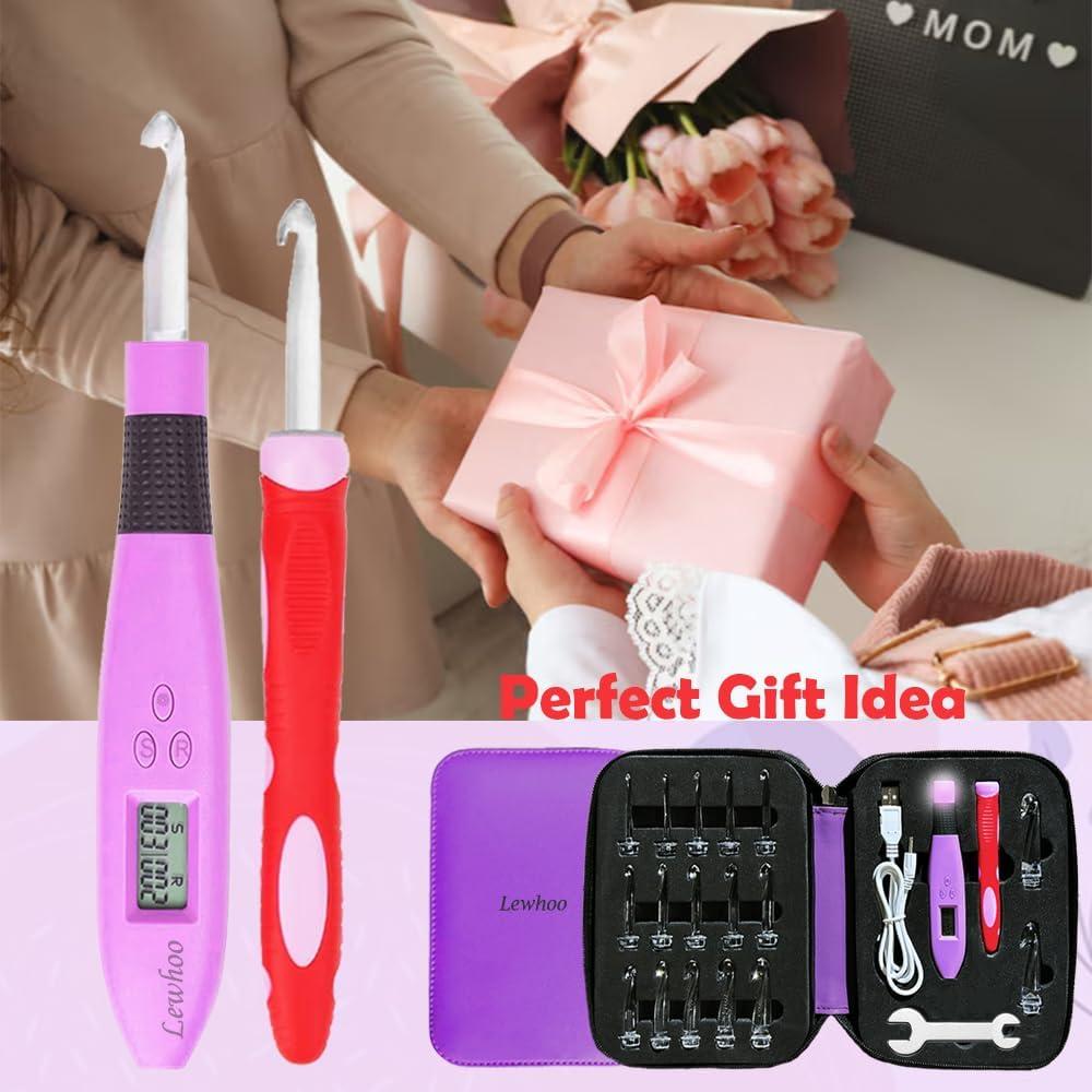 Set de Ganchos de Crochet Digitales Lewhoo 2.5-14mm Iluminados