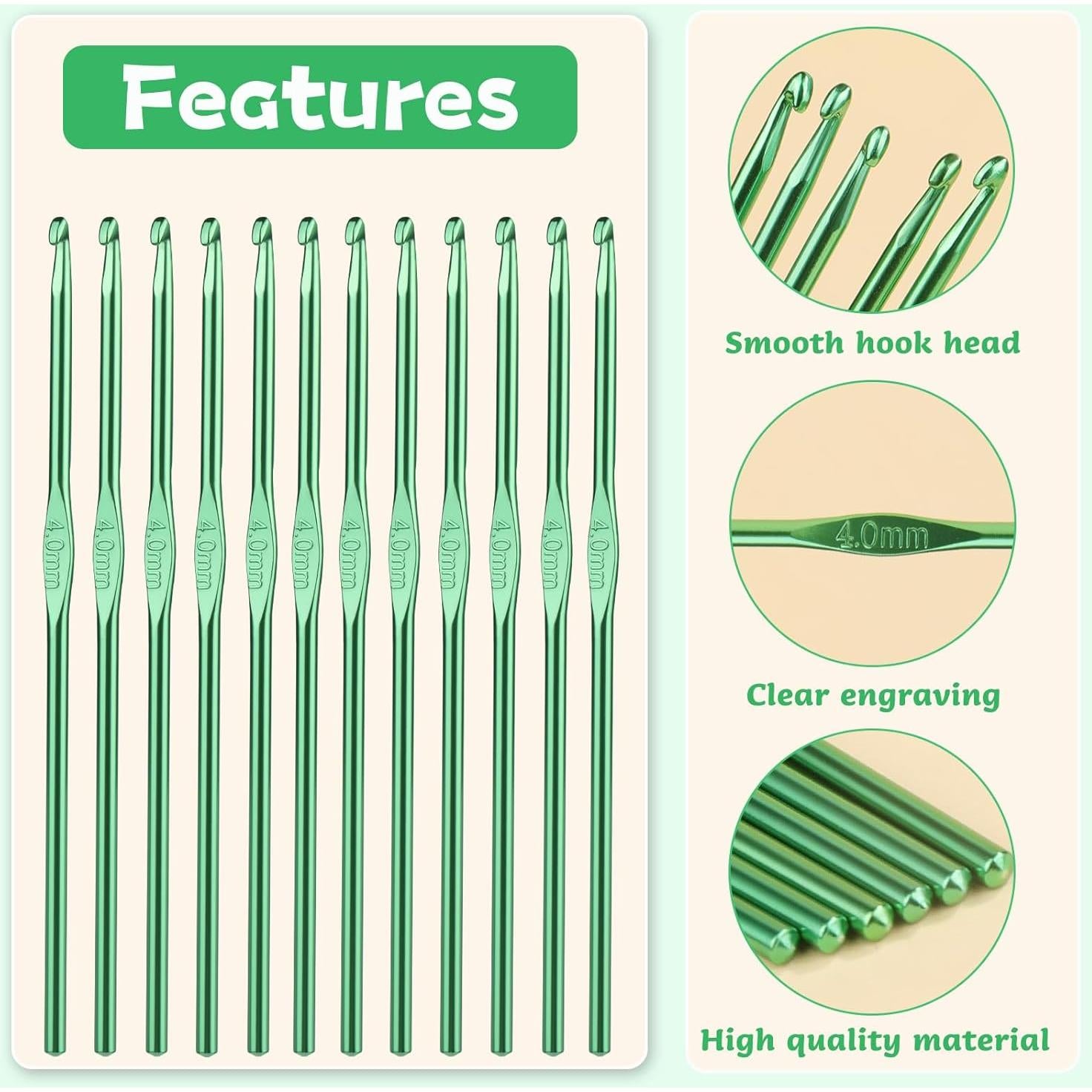 Juego de 12 Ganchos de Crochet UzecPk 4mm Aluminio Ergonómico