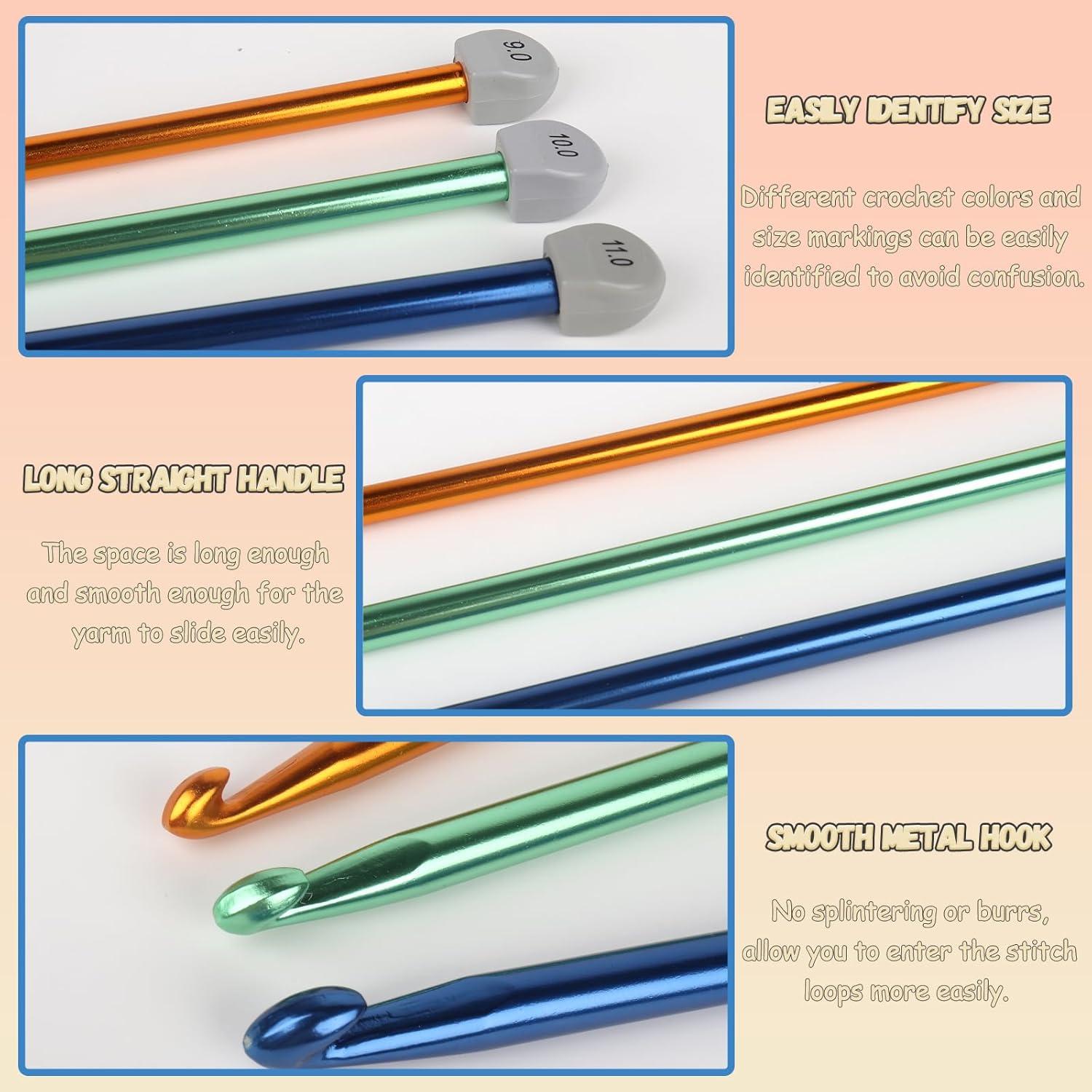 Juego de Ganchillos Tunecinos Coopay 3PCS 9-11mm Aluminio 35cm