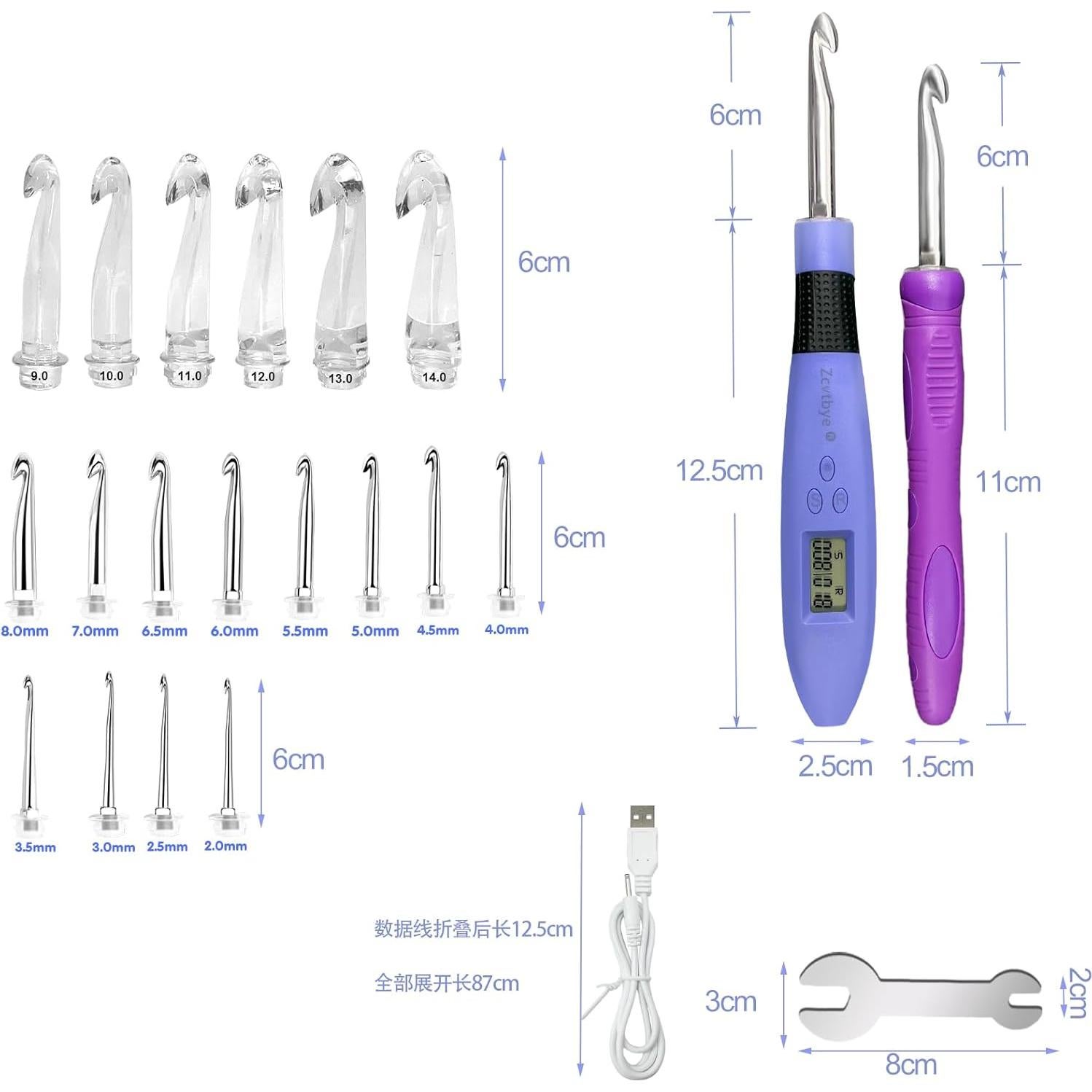 Juego de Ganchillos Iluminados HCBZVV 18 en 1 con Contador