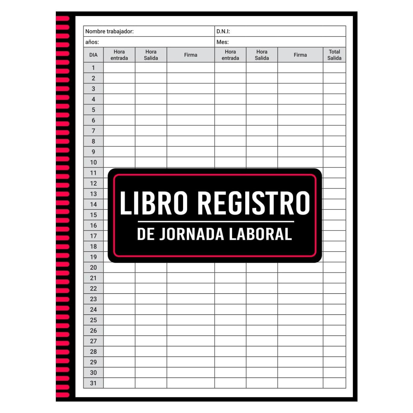 Libro Registro de Jornada Laboral Tapa Blanda 110 Páginas