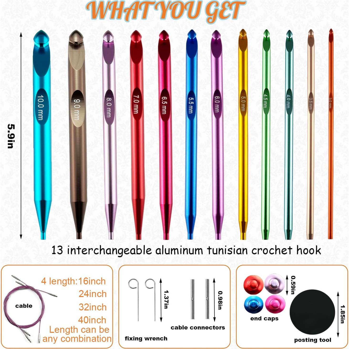 Juego de Ganchillos Tunecinos Mdoker 3mm-10mm con Cable