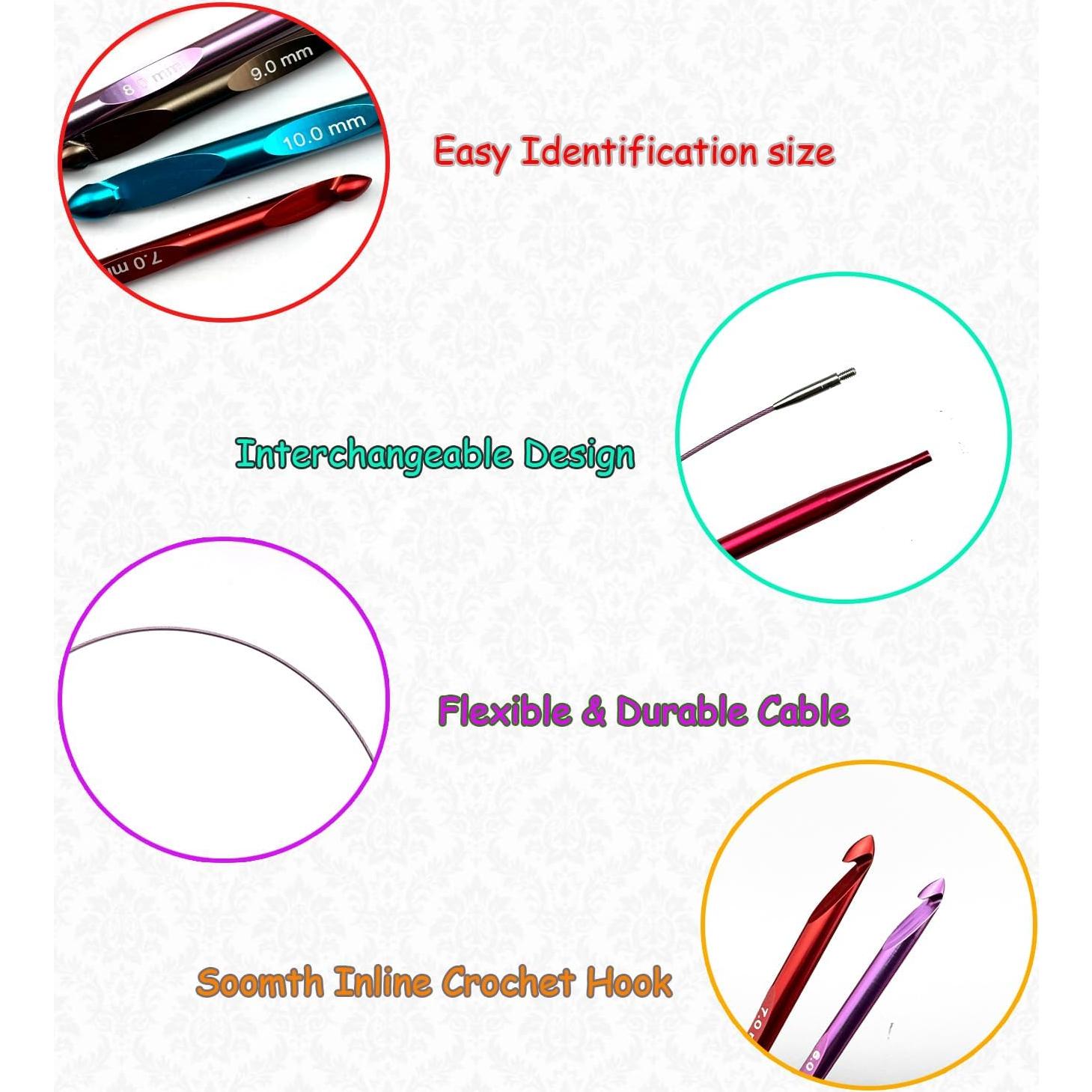 Juego de Ganchillos Tunecinos Mdoker 3mm-10mm con Cable