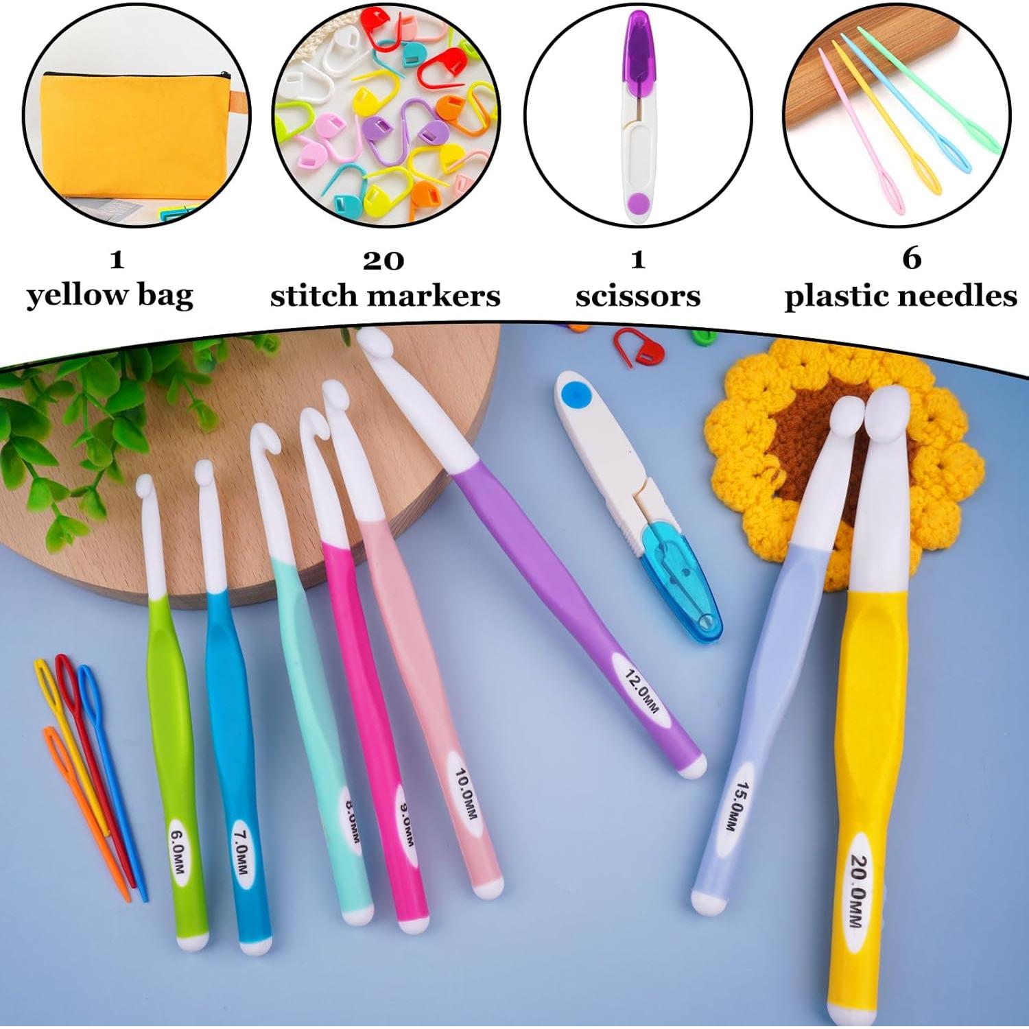 Set de 36 Ganchos de Crochet Hobekoee Ergonómicos 6mm-20mm