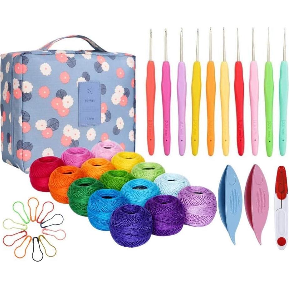 Kit Completo de Crochet Lewhoo - 15 Bolas Hilo Algodón y 10 Ganchos