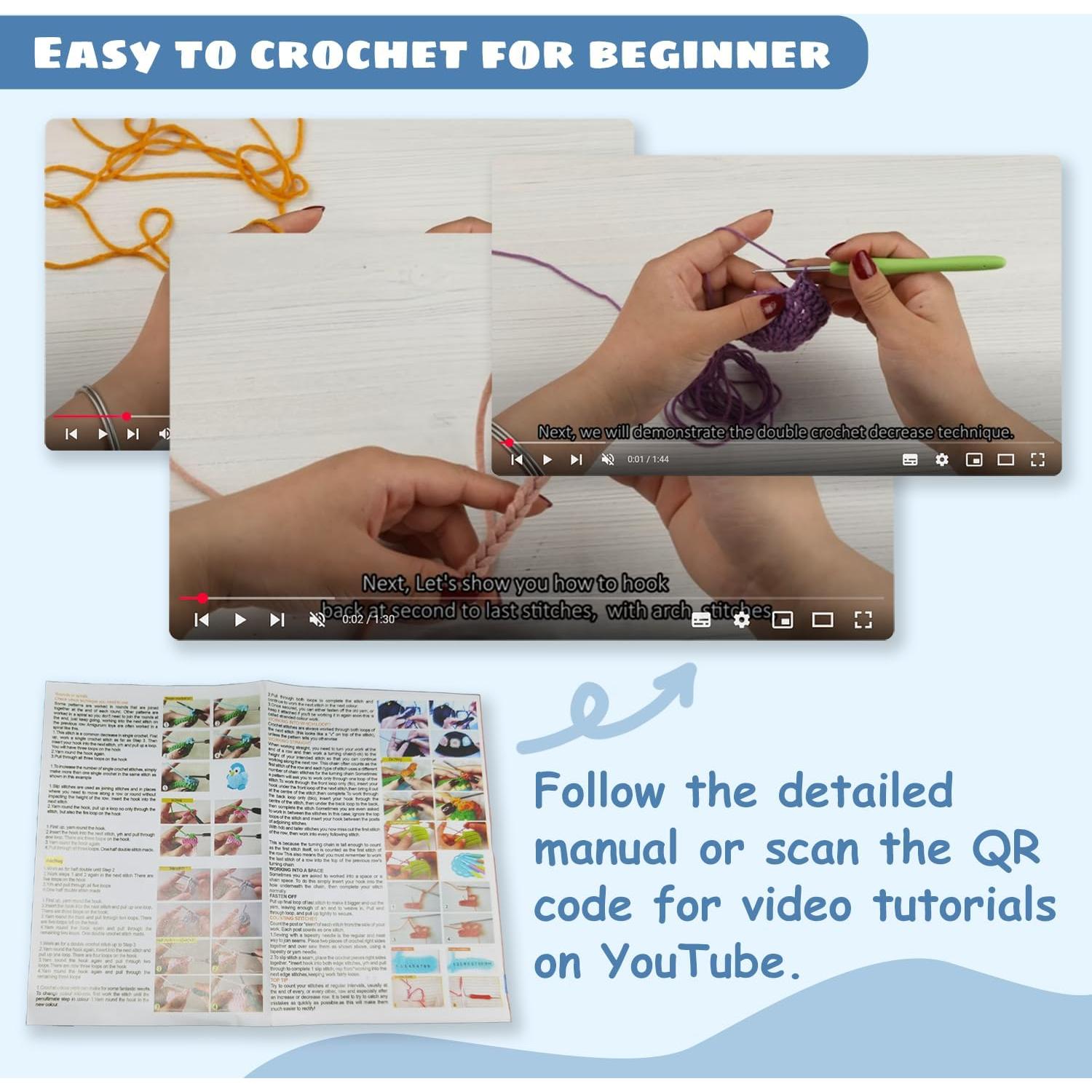 Kit de Crochet ARMINACO para Principiantes - 59 Piezas con Ganchos Ergonómicos