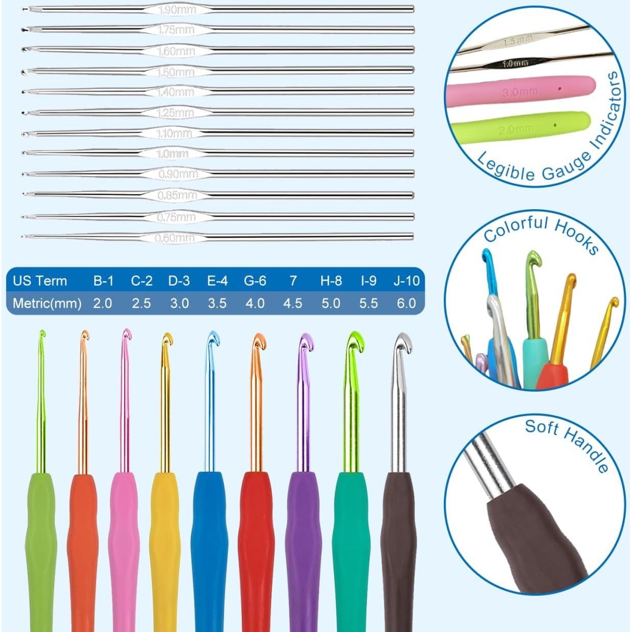 Kit de Crochet ARMINACO para Principiantes - 59 Piezas con Ganchos Ergonómicos