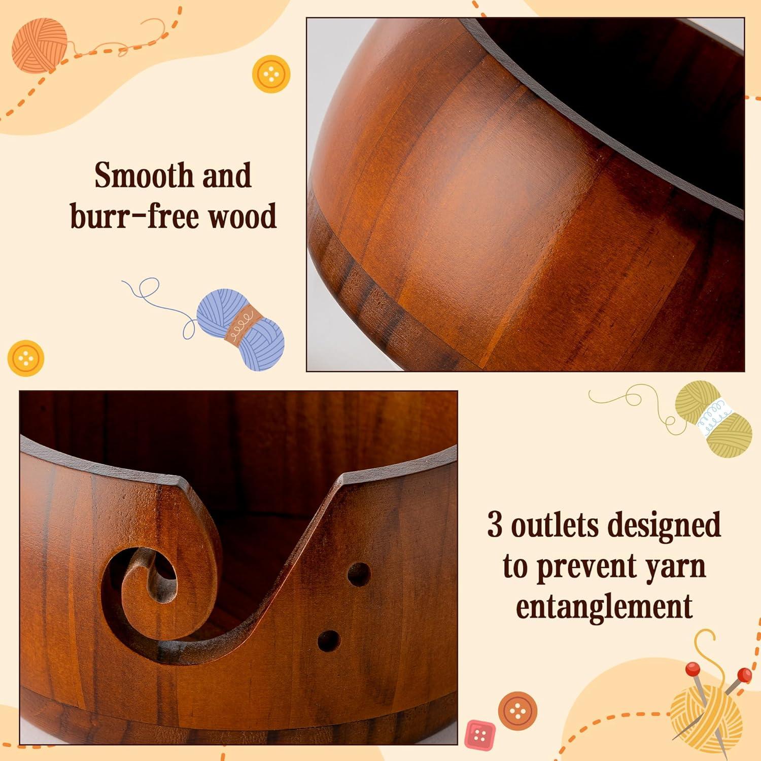Conjunto de Soporte para Ovillos de Hilo WATINC - Cuenco de Madera con 9 Ganchos y Marcadores