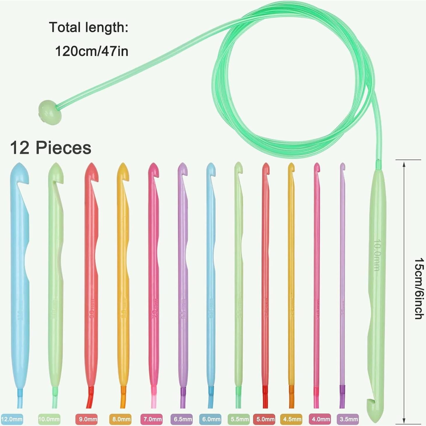 Juego de Agujas de Crochet Tunecino Aeelike 12 Piezas 3.5-12mm