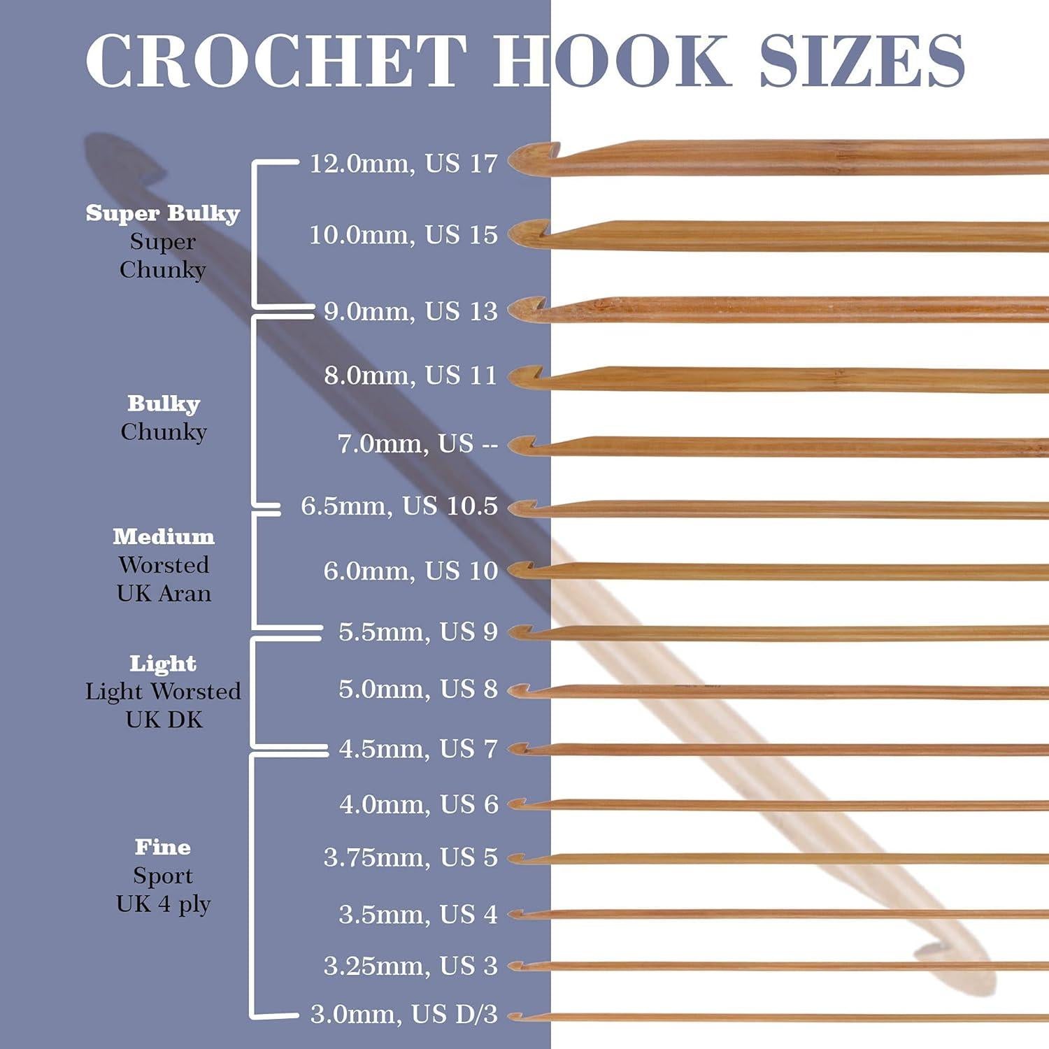 Juego de Ganchos de Crochet Tunecino BambooMN - 15 Tamaños