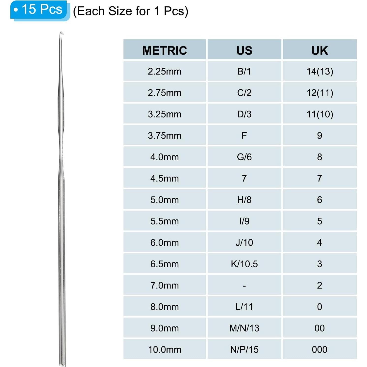 Juego de Ganchillos PATIKIL 15 Piezas Acero Inoxidable Plata