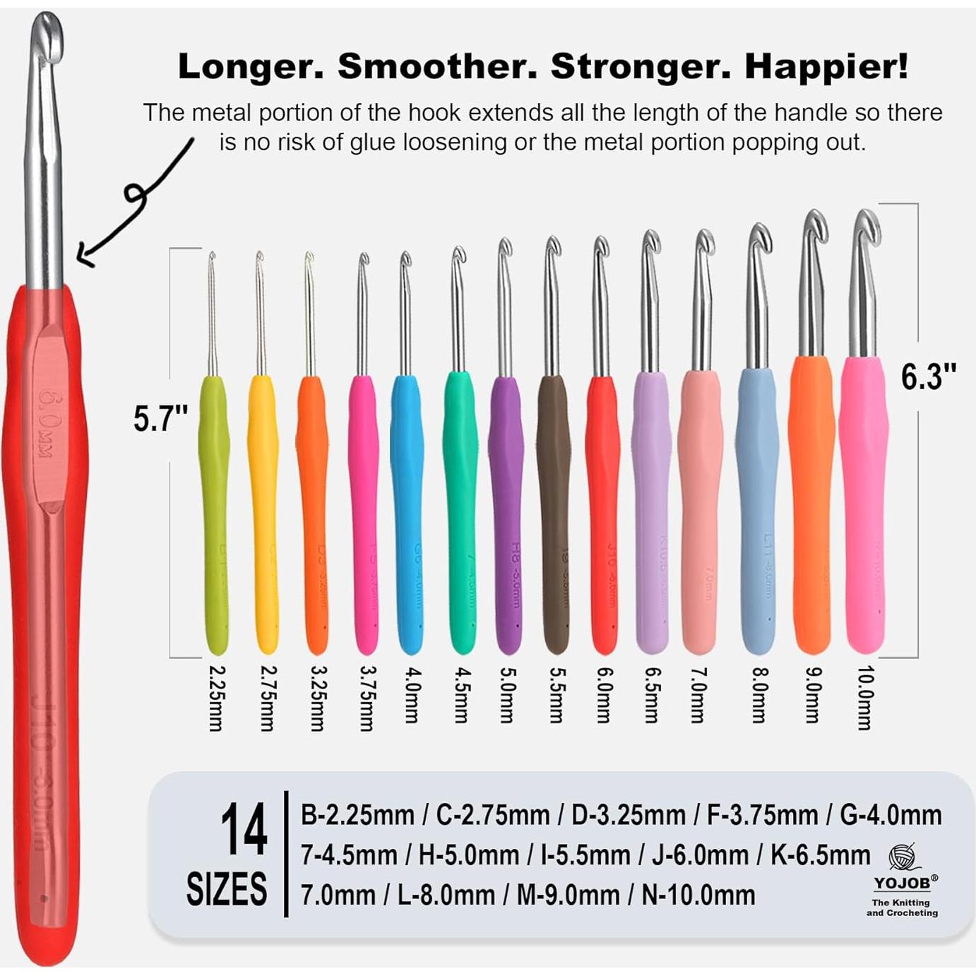 Set de Ganchillos Ergonómicos YOJOB 14 Tamaños 2.25mm a 10mm