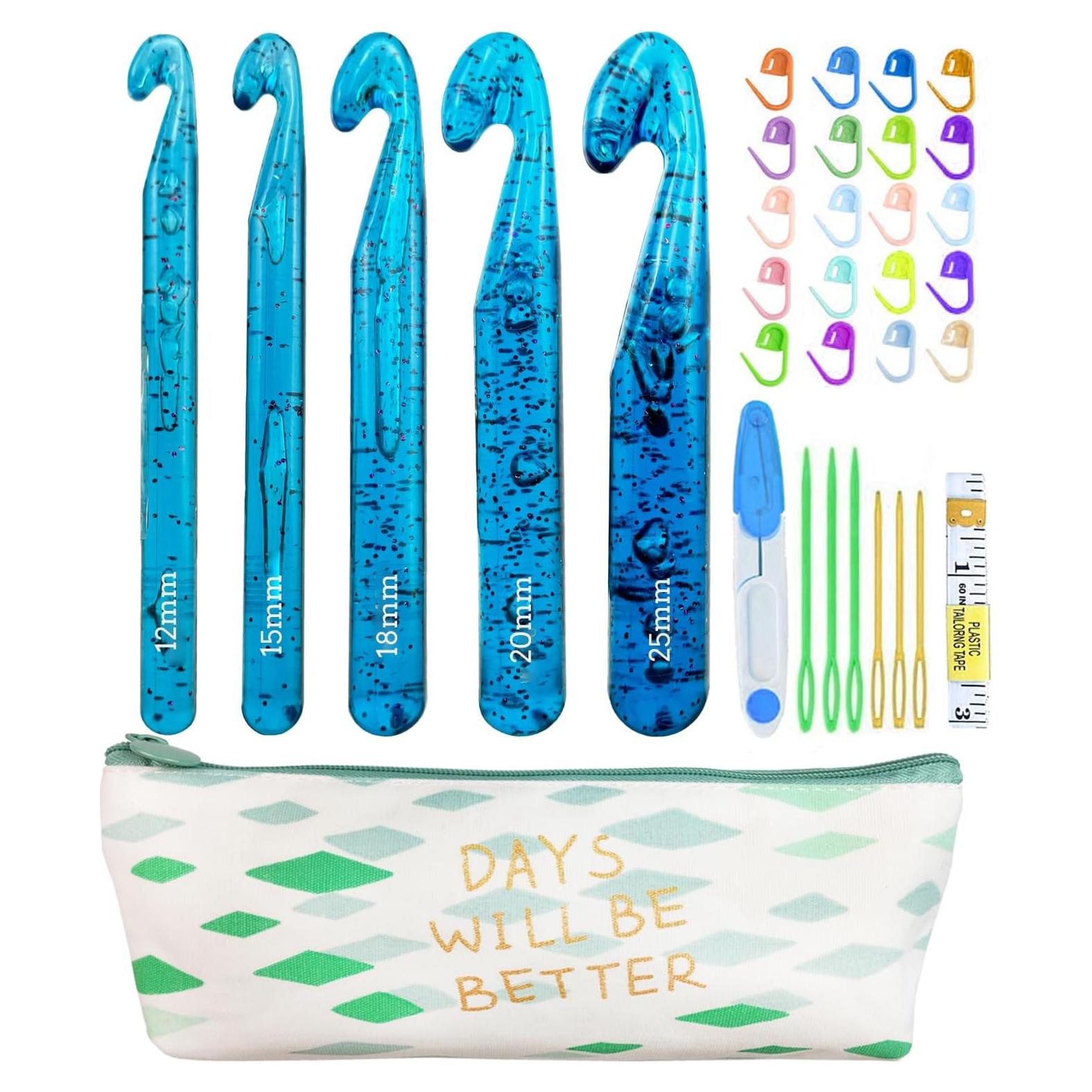 Juego de Ganchos de Crochet Grandes Weabetfu 24PCS 12-25mm