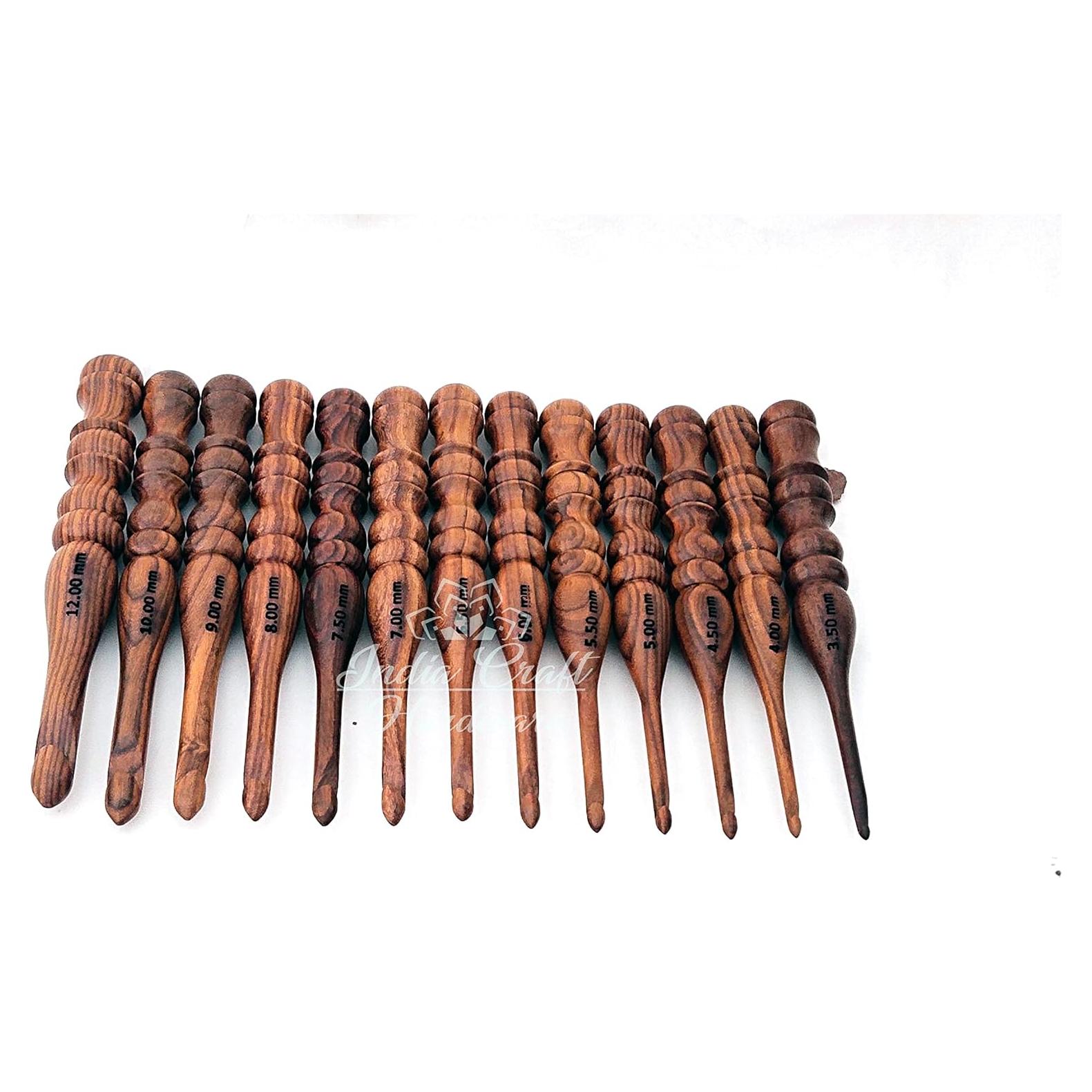 Juego de 13 Ganchos de Crochet de Madera Ébano Ergonomicos