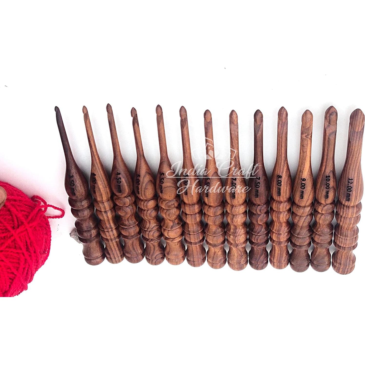 Juego de 13 Ganchos de Crochet de Madera Ébano Ergonomicos