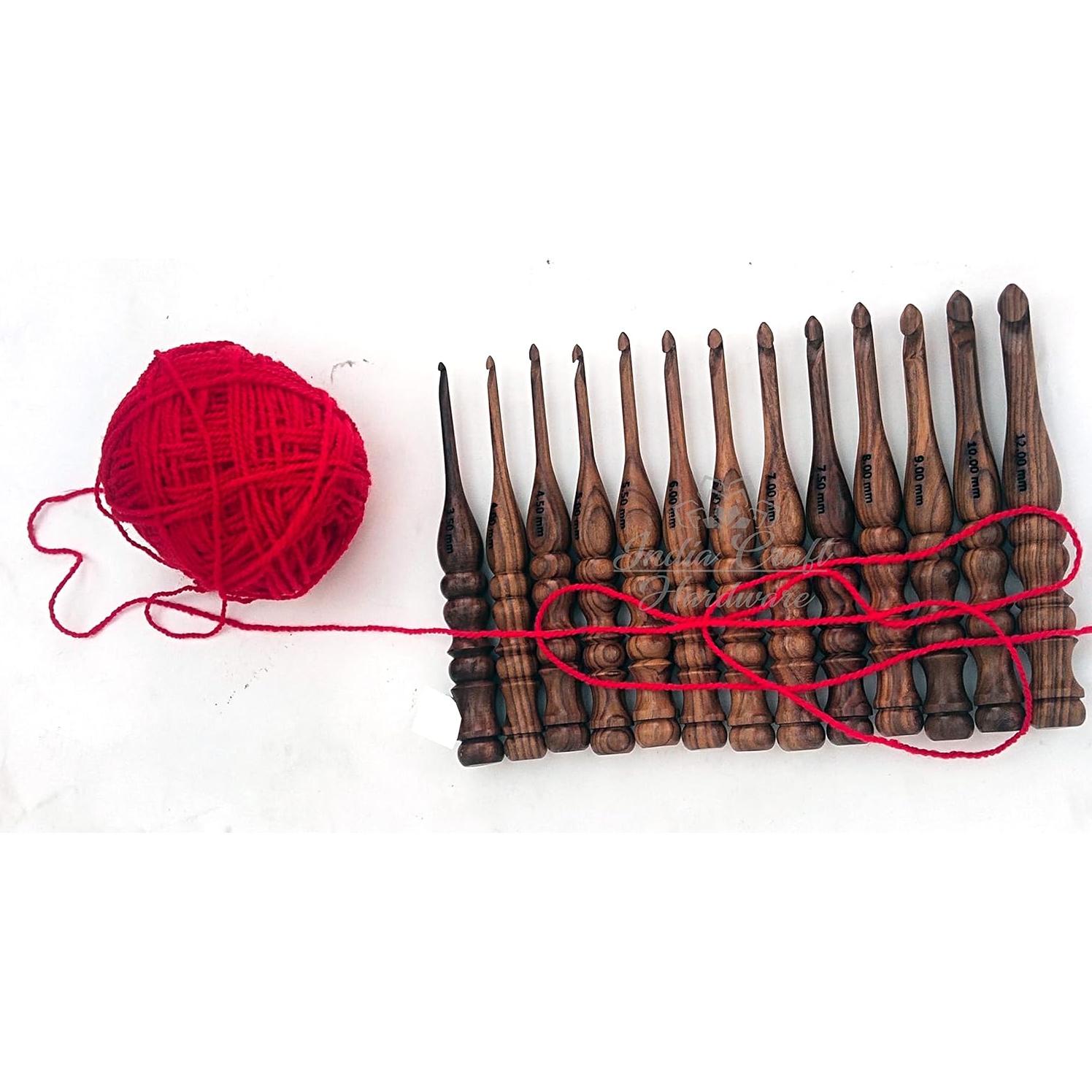 Juego de 13 Ganchos de Crochet de Madera Ébano Ergonomicos