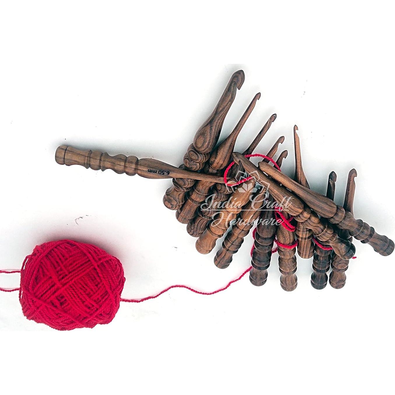 Juego de 13 Ganchos de Crochet de Madera Ébano Ergonomicos