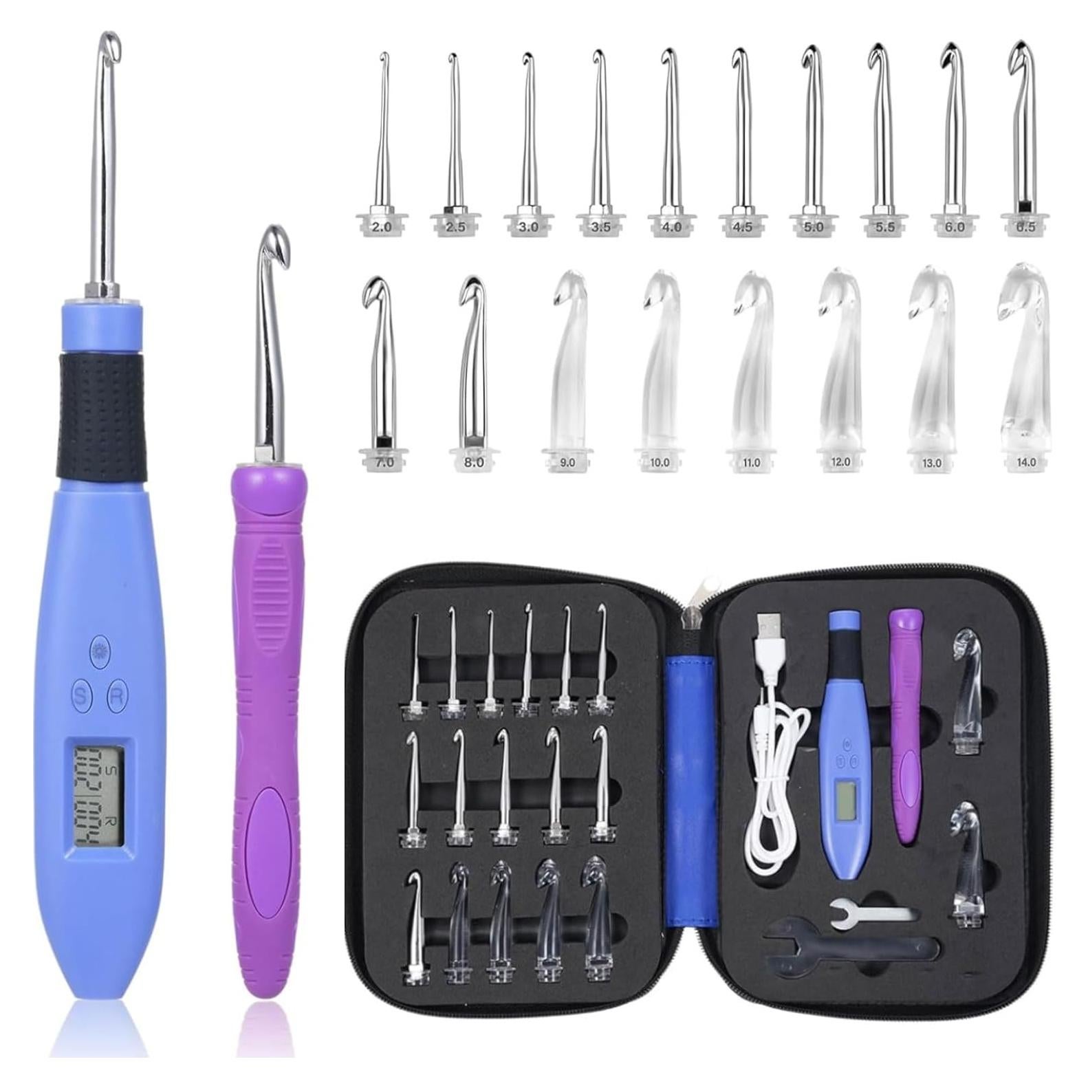 Juego de Ganchillos Foxyoo - 18 Piezas Ergonomicos con Luz