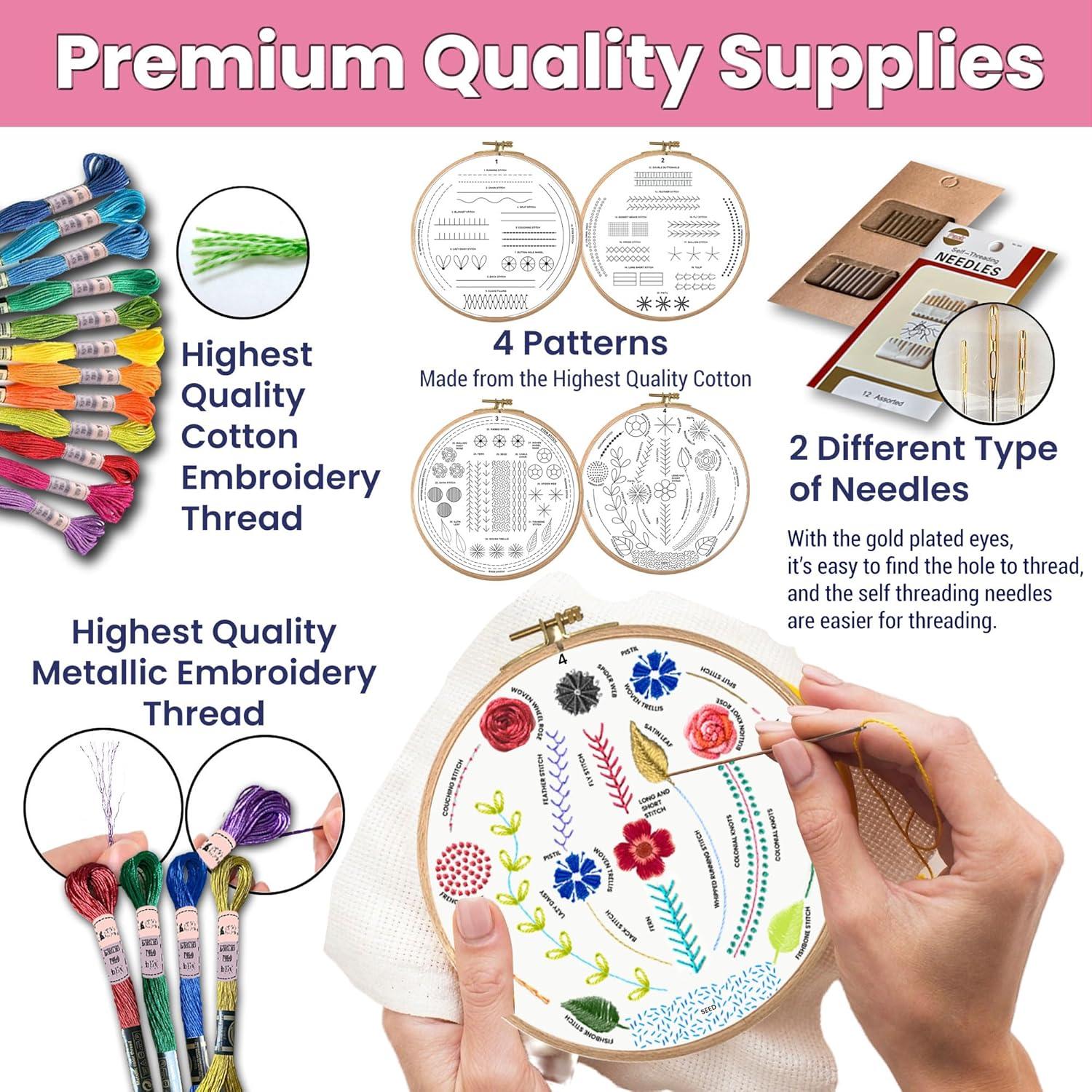 Kit de Bordado Moni Crafts para Principiantes - 4 Patrones y Guía