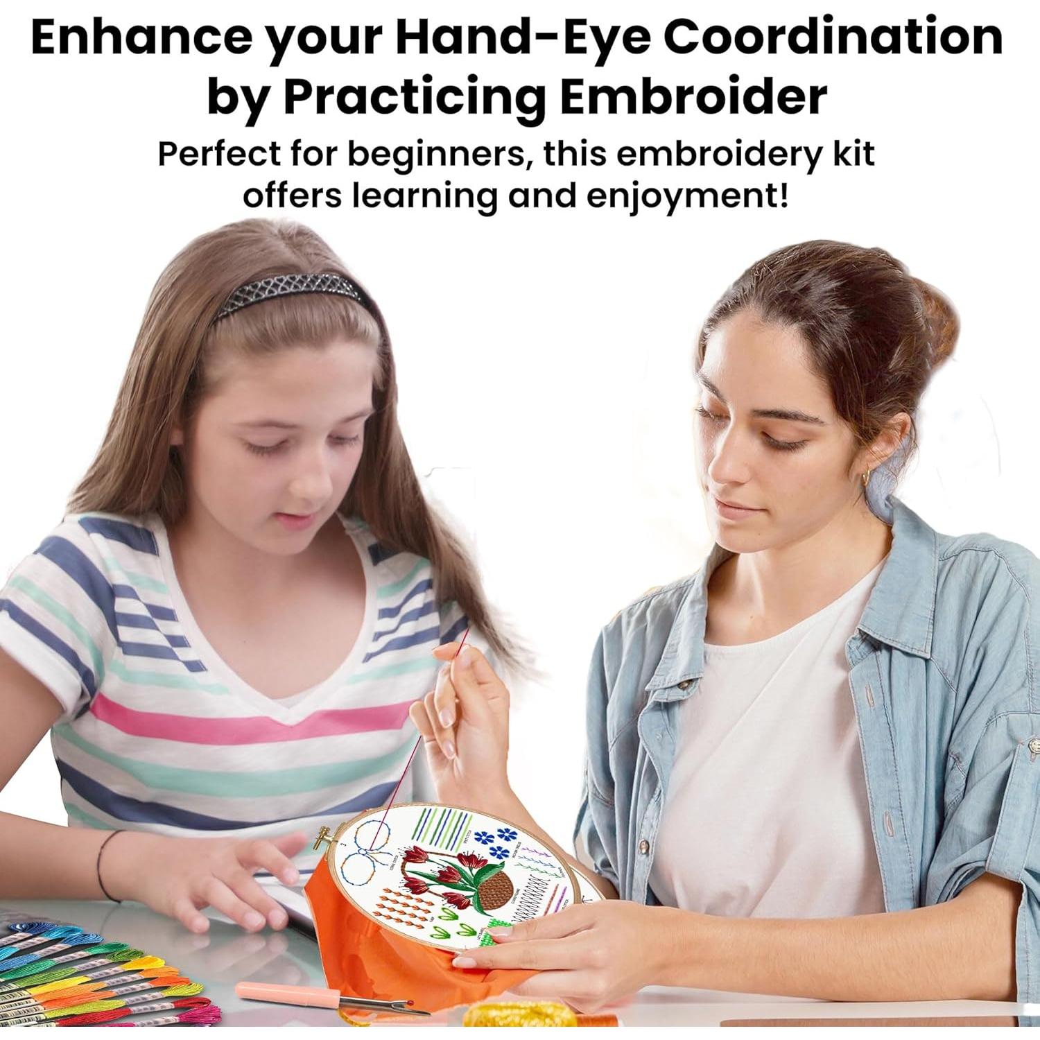 Kit de Bordado Moni Crafts para Principiantes - 4 Patrones y Guía