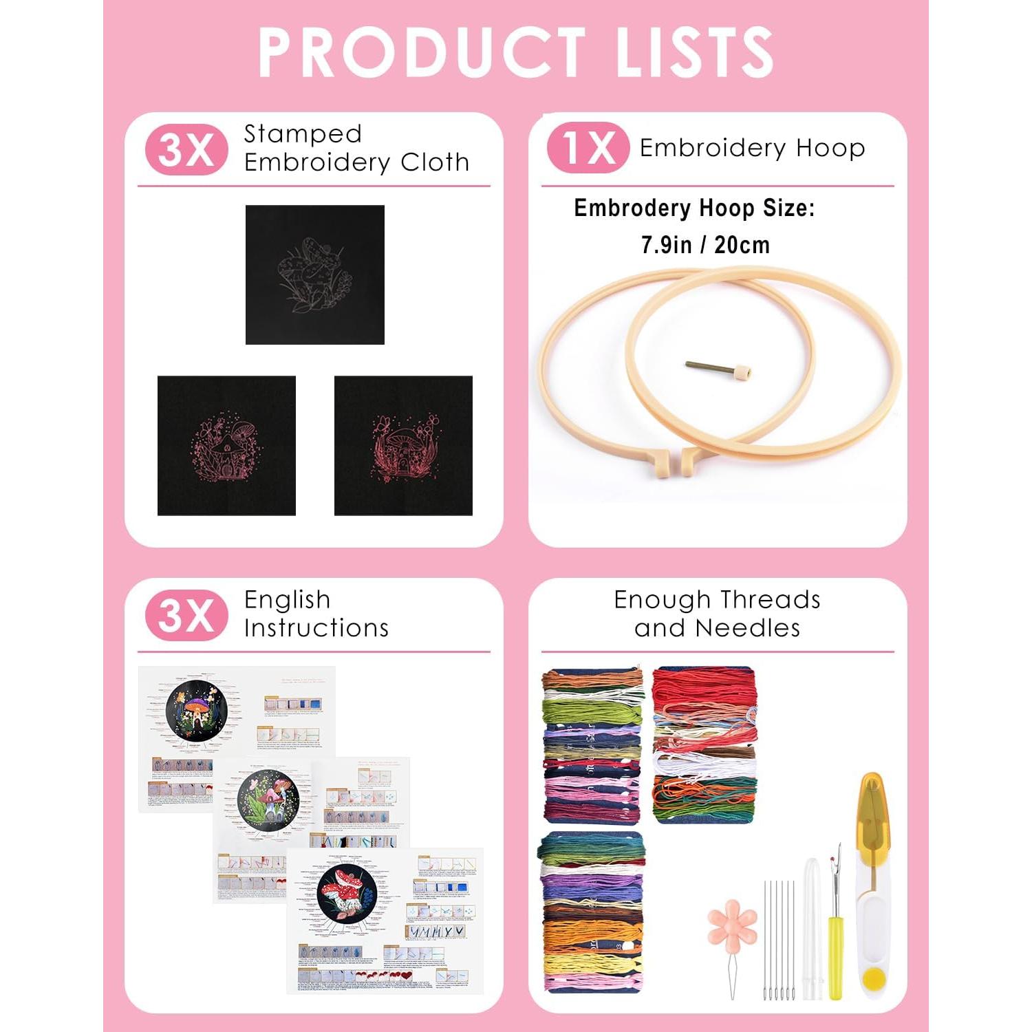 Kit de Bordado TINDTOP para Principiantes Adultos - 3 Piezas