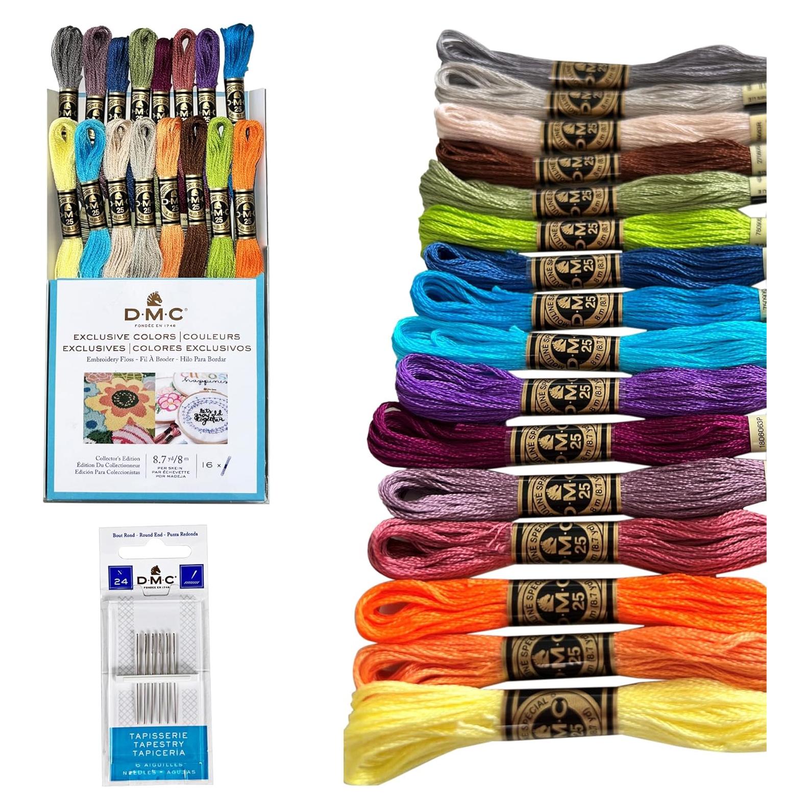 Hilo de Bordado DMC 16 Colores + Agujas Tamaño 24