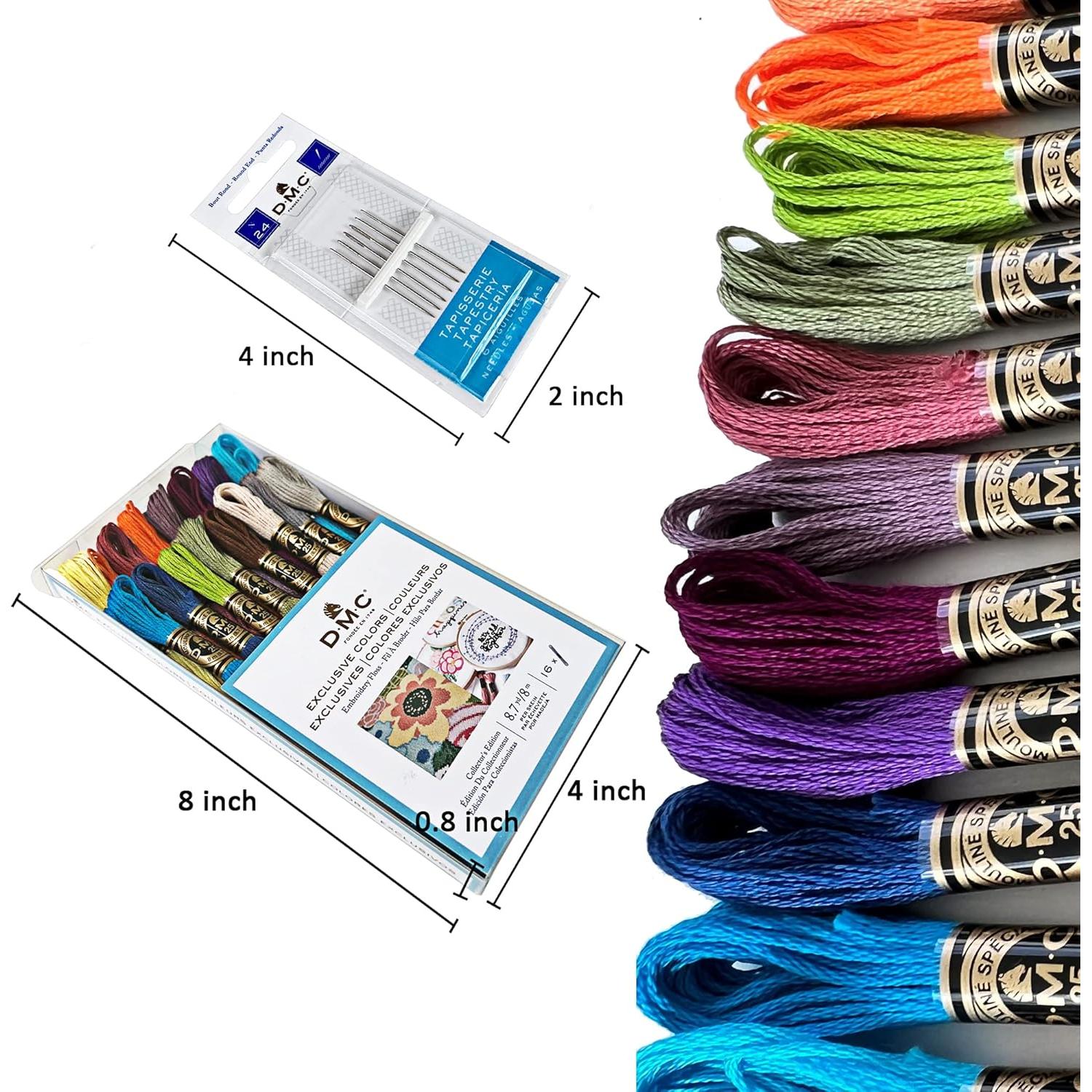 Hilo de Bordado DMC 16 Colores + Agujas Tamaño 24