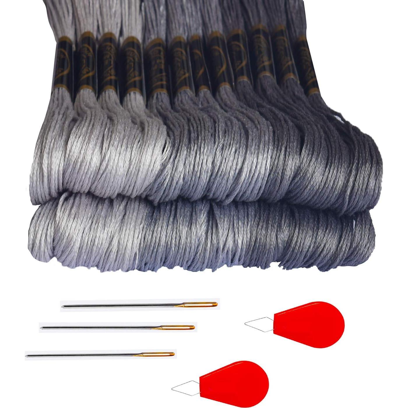 Hilo de Bordado Gris Premium LE PAON - 24 Madejas 100% Algodón