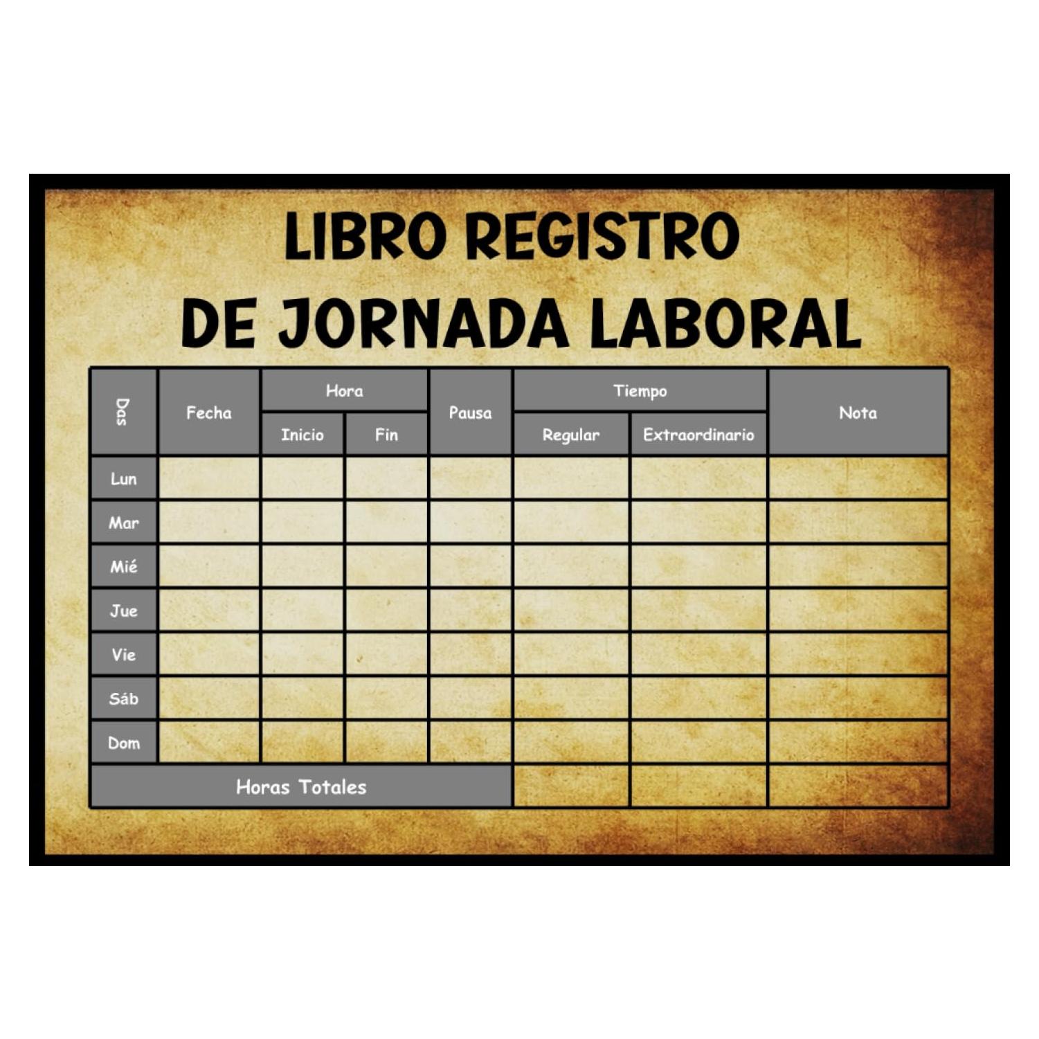 Libro Registro de Jornada Laboral Semanal Tapa Blanda 99 Páginas