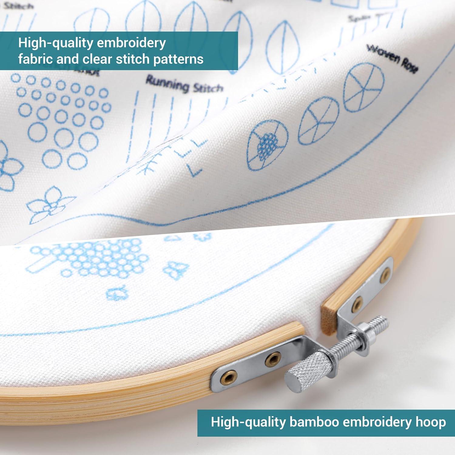 Kit de Bordado VIVIDOX para Principiantes - 35 Puntos, Aro de Bambú