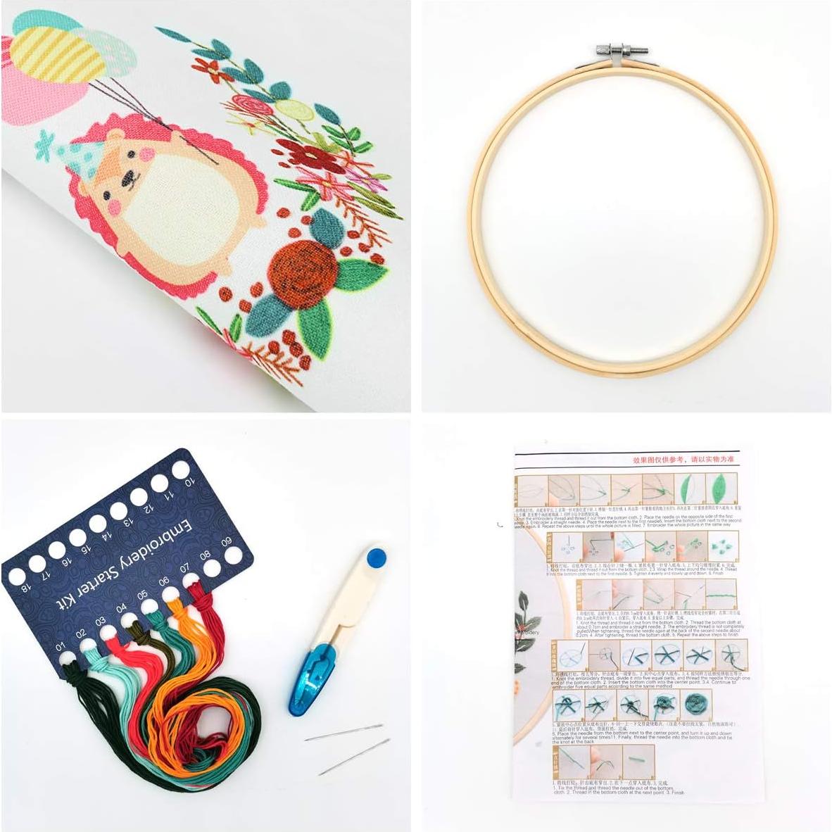 Kit de Bordado para Principiantes Maydear - Floral - Aro, Hilos, Tijeras