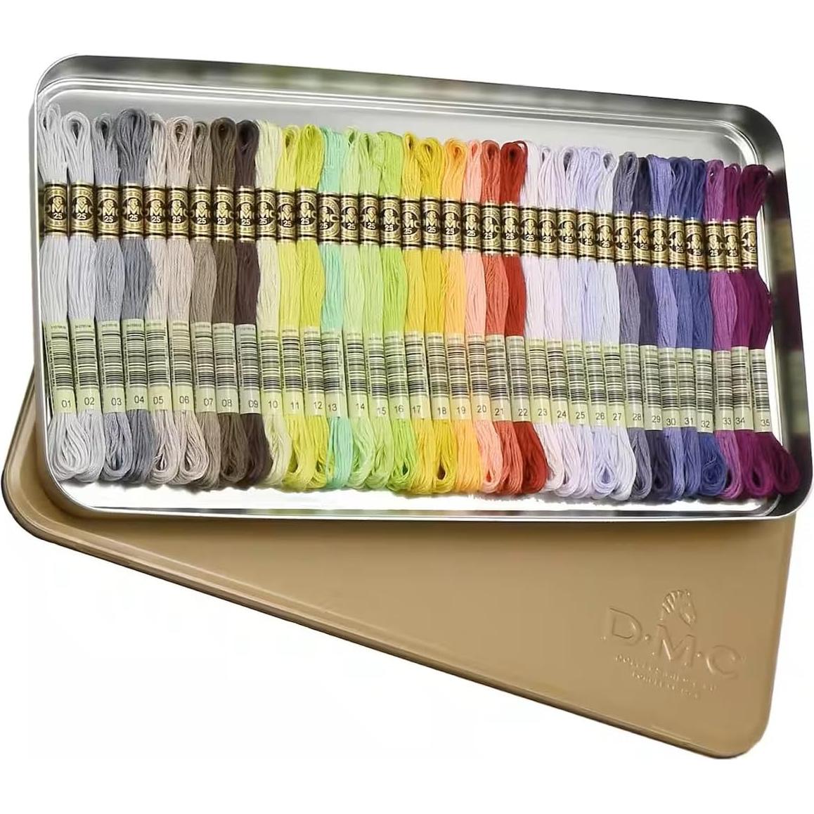 Lata de Hilos de Bordado DMC 35 Colores Algodón 7.95m
