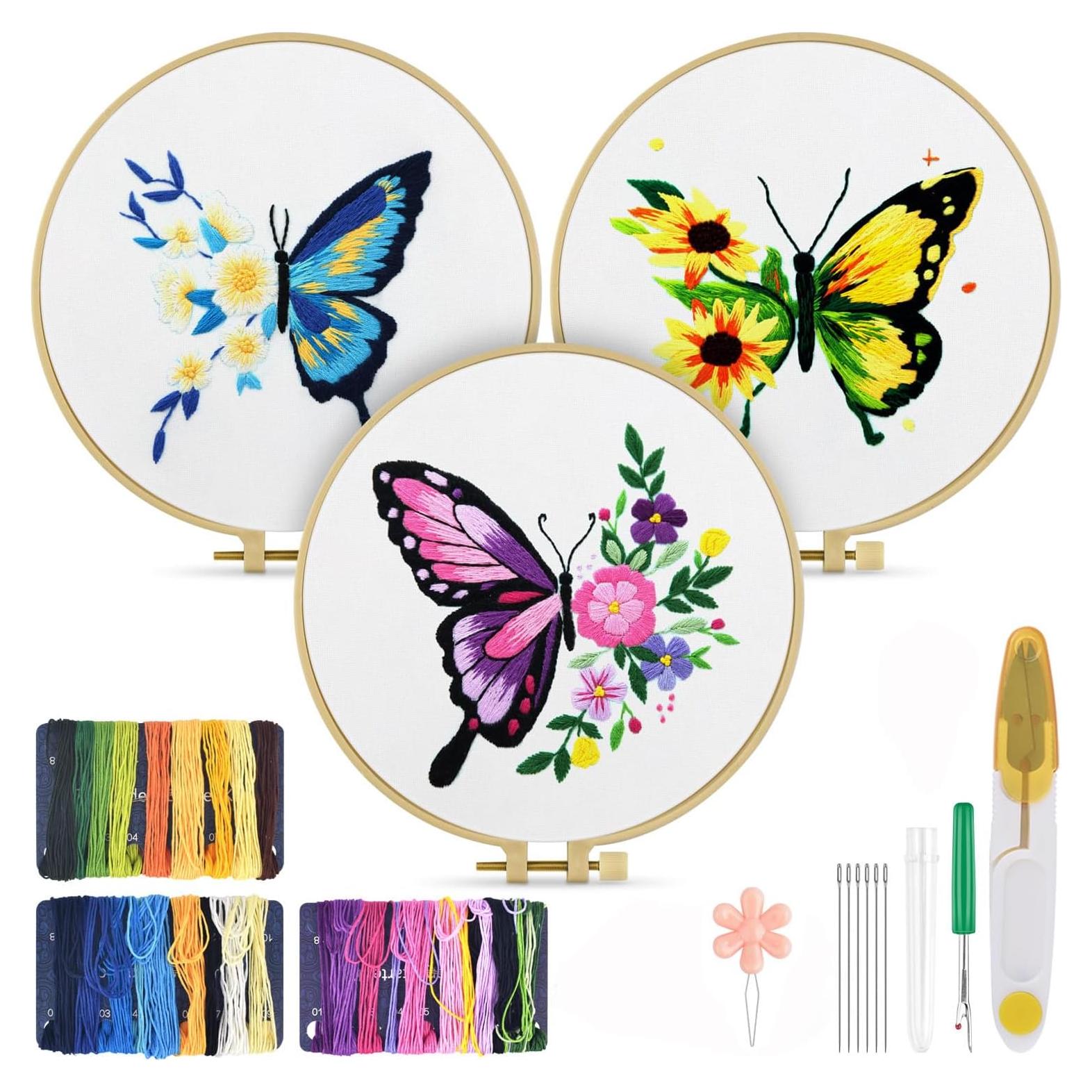 Kit de Bordado TINDTOP para Principiantes Adultos - Mariposa y Flor
