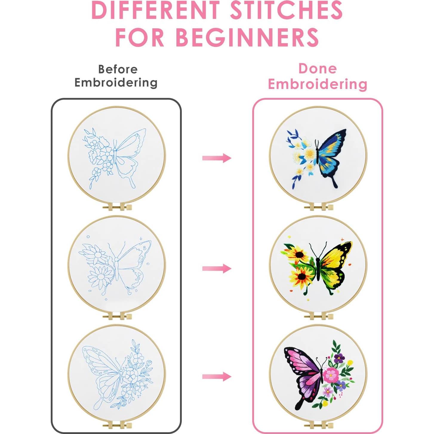 Kit de Bordado TINDTOP para Principiantes Adultos - Mariposa y Flor