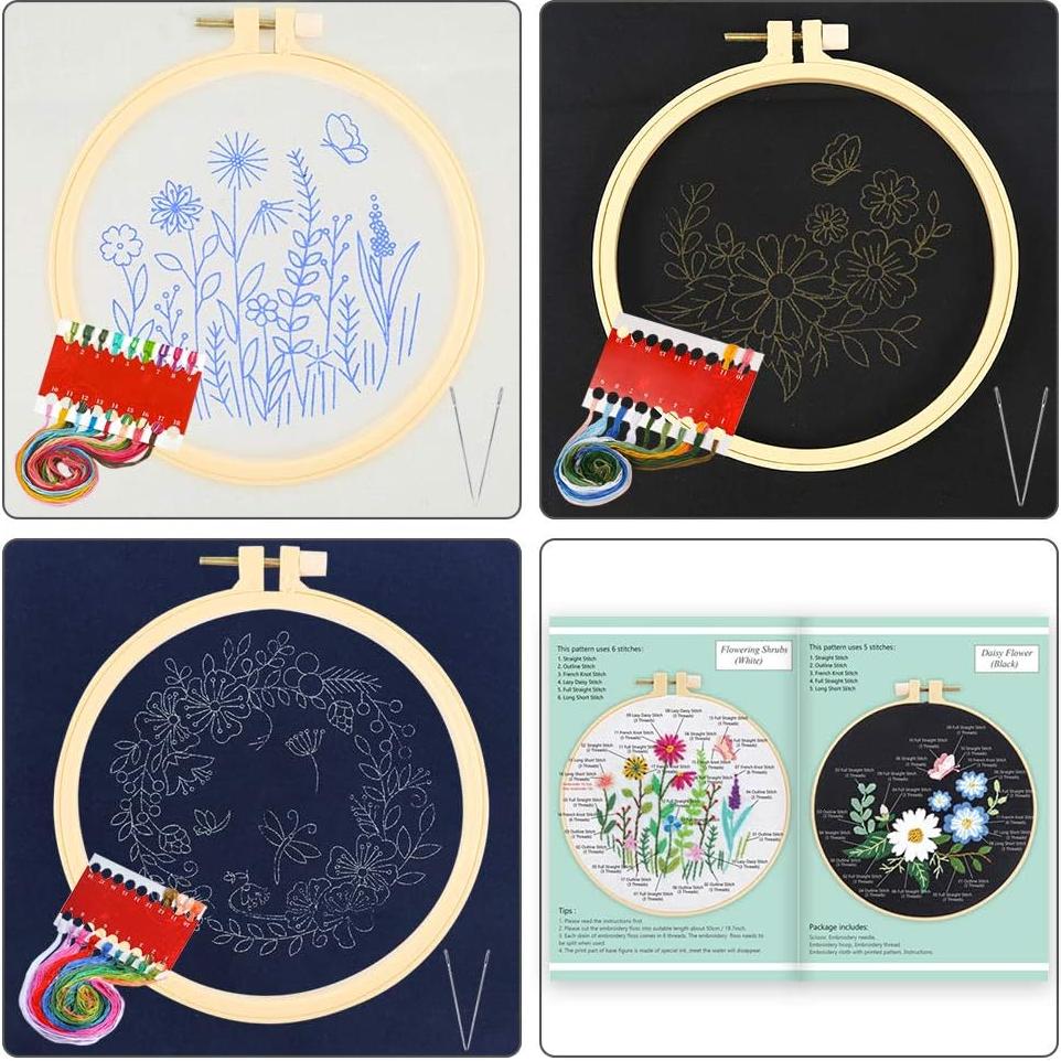 Kit de Punto de Cruz Caydo para Principiantes - 3 Patrones Florales