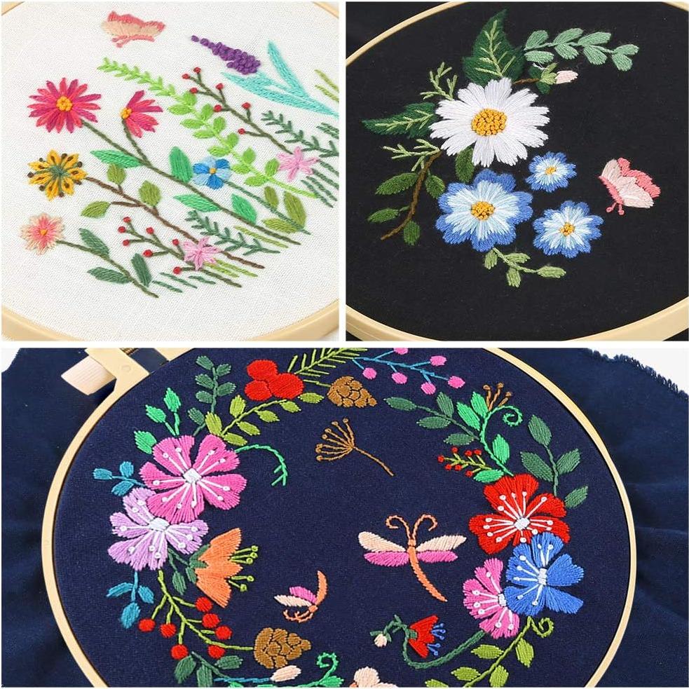 Kit de Punto de Cruz Caydo para Principiantes - 3 Patrones Florales