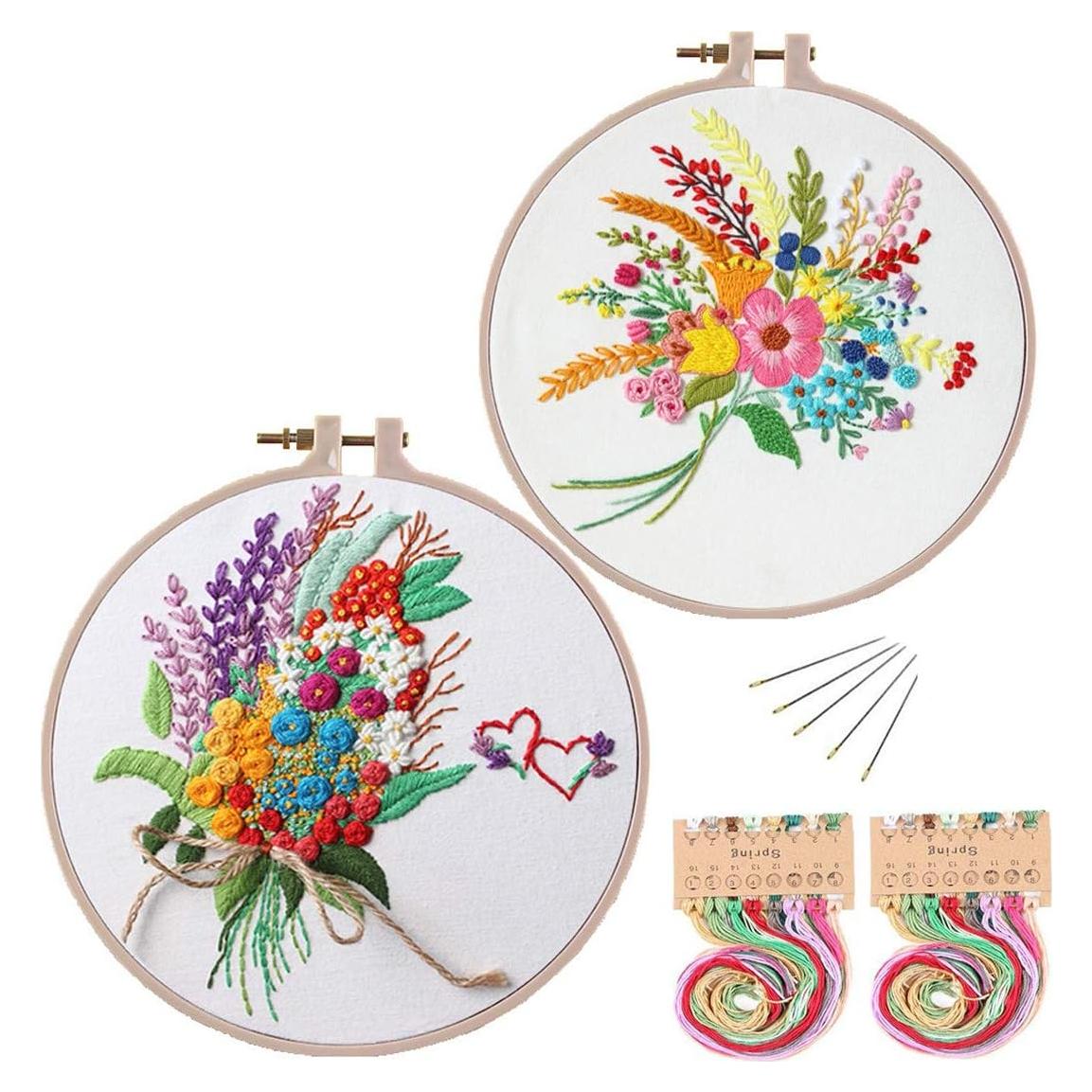 Kit de Bordado Estampado Konrisa Floral 30x30 cm 2 Piezas