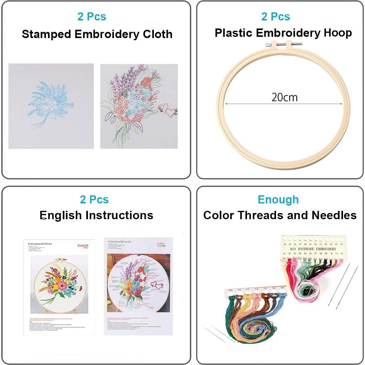 Kit de Bordado Estampado Konrisa Floral 30x30 cm 2 Piezas